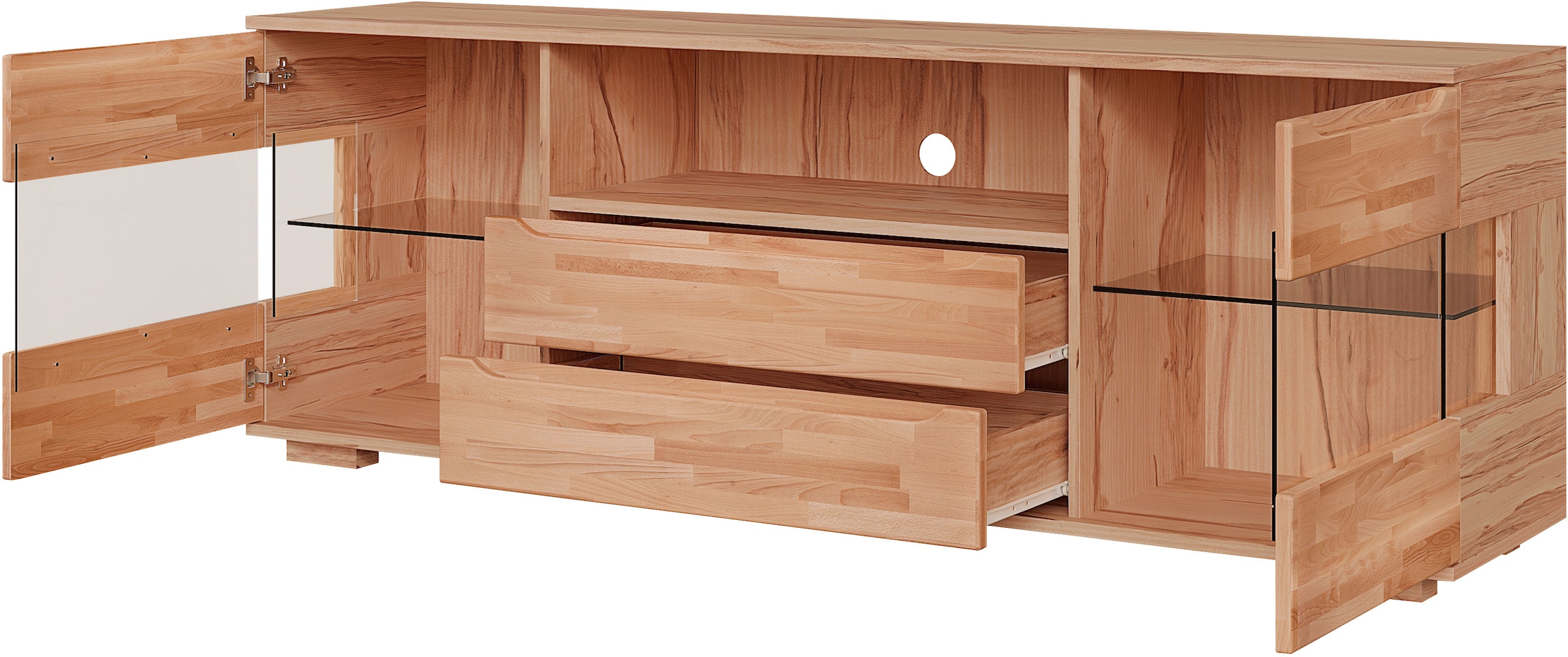 GOODproduct Sideboard »VETRO Teilmassiv, Fronten Massivholz, Wohnzimmer, Stauraum,Griffmulde« B/T/H:180/40/63cm, 2Schubladen, 4 geschlossene & 2 offene Fächer