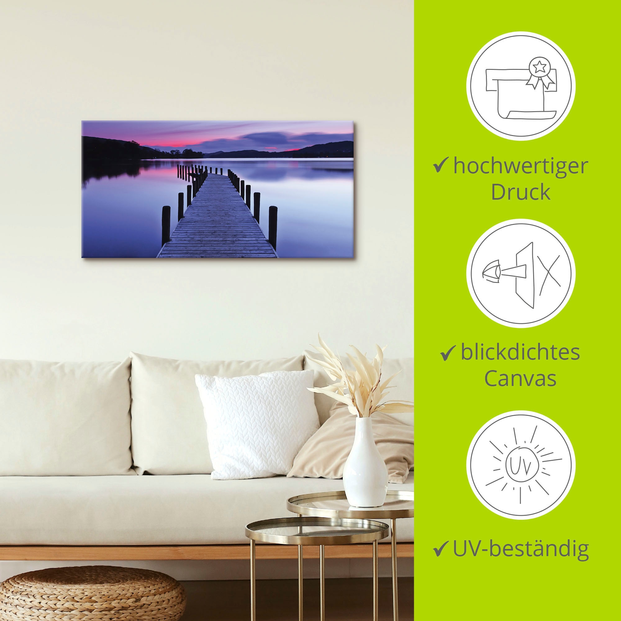 Artland Wandbild »Panorama Steg Coniston Water«, Seebilder, (1 St.), als Leinwandbild, Poster, Wandaufkleber in verschied. Grössen