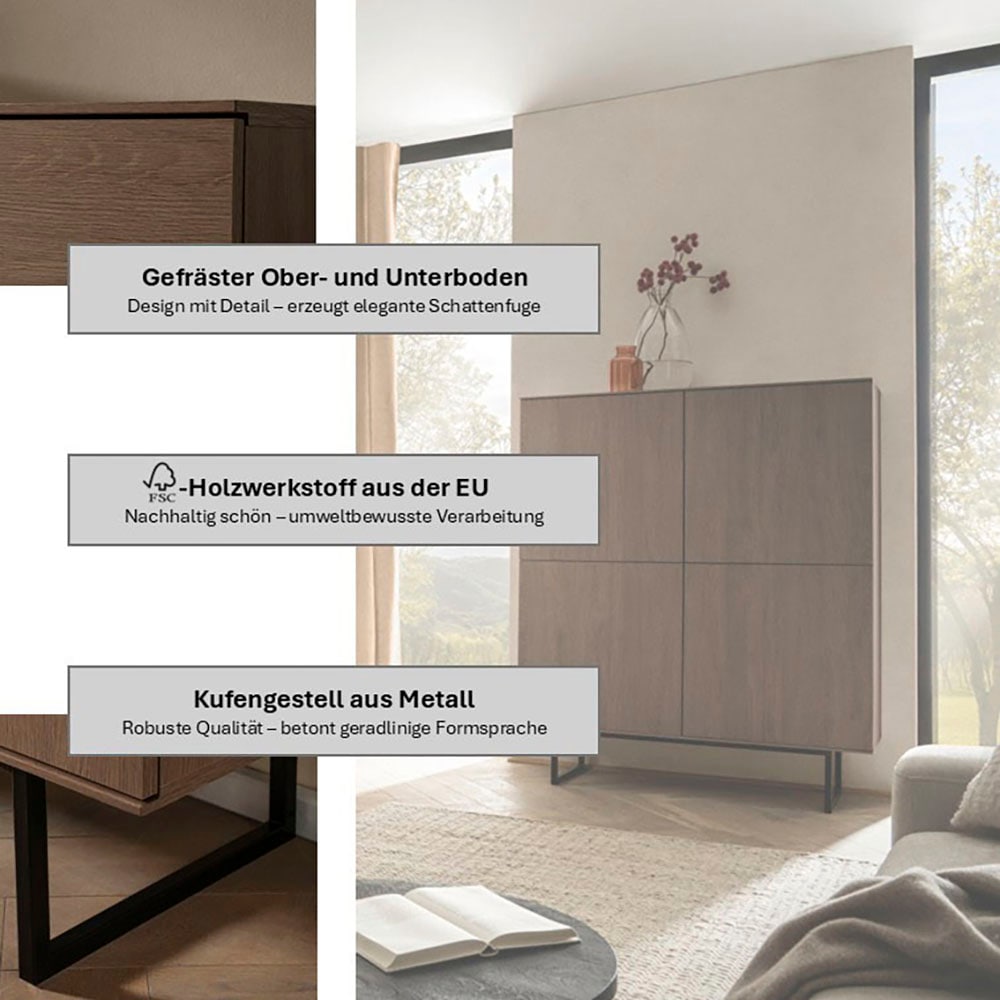 Home affaire Buffet haut »Lund, moderner Schrank, Kommode mit Kufengestell« surface supérieure visuellement fine, aspect haut de gamme, espace de rangement suffisant