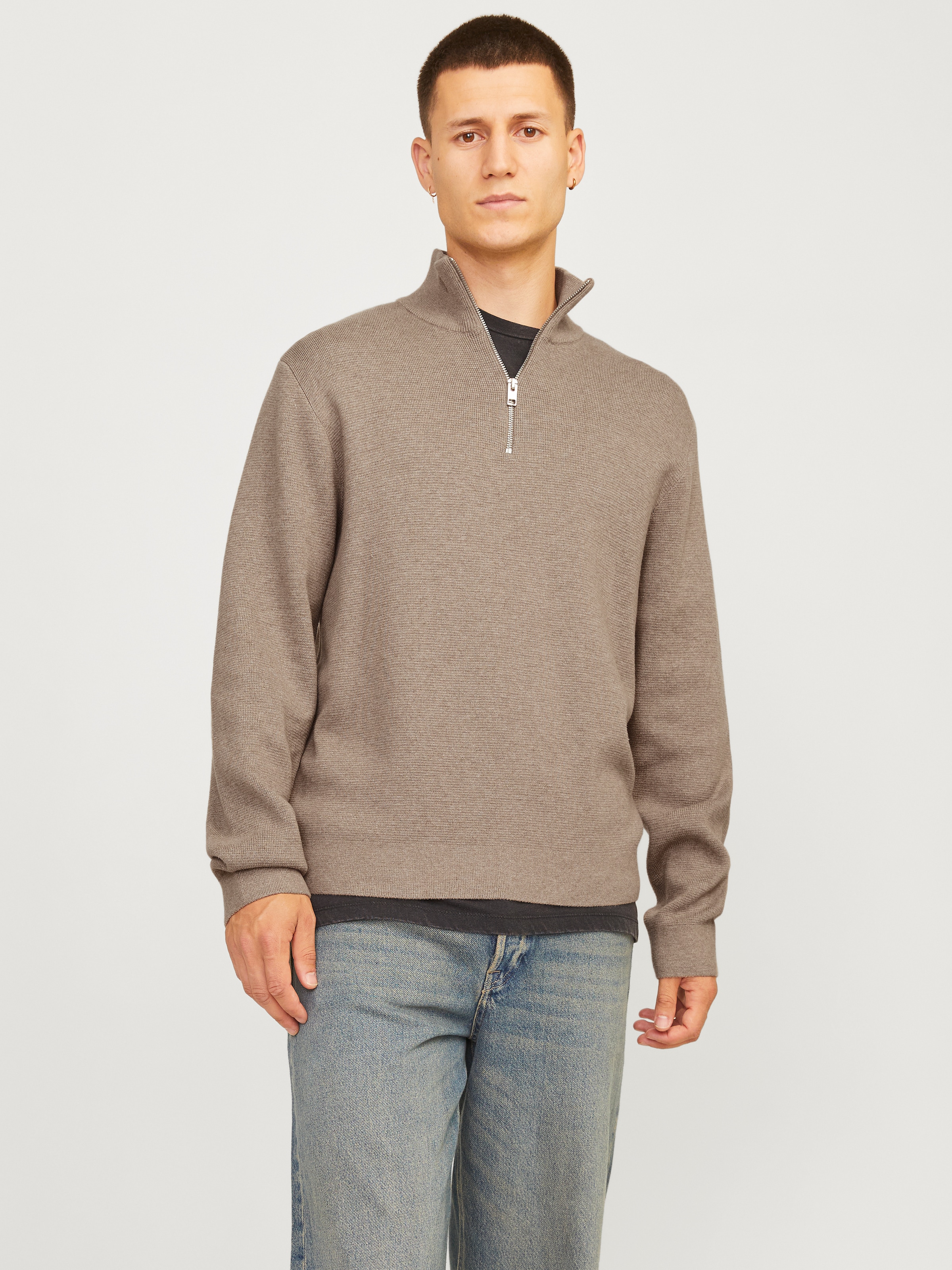 Image of Jack & Jones Troyer "JPRBLAMILANO STITCH KNIT HALF ZIP SN" Baumwolle, relaxed fit