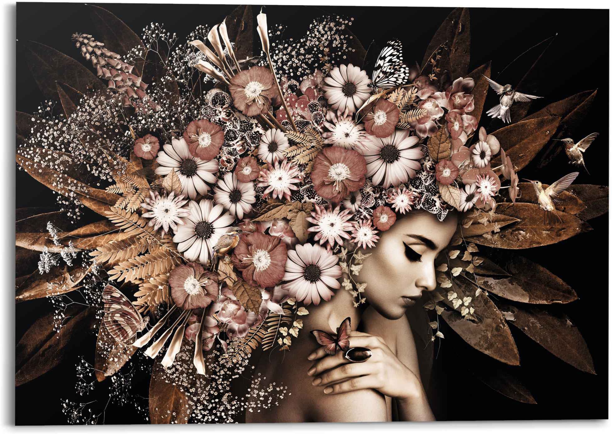 Reinders! Deco-Panel »Blumenreichtum Frau - Schmetterling - Strauss - Romantik«, Blumen, (1 St.)
