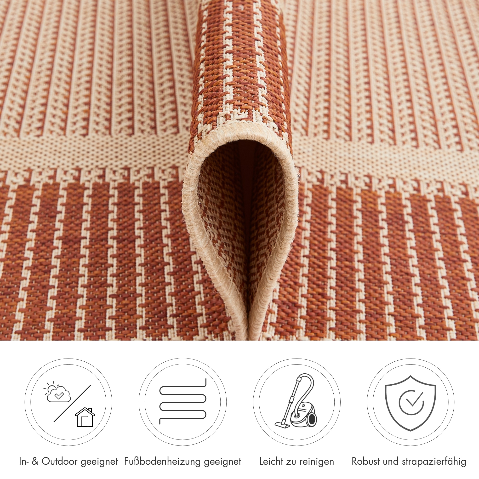 Andiamo Teppich »ARIZONA 2« rechteckig 5 mm Höhe Flachgewebe, mit Bordüre, In- und Outdoor geeignet, Wohnzimmer