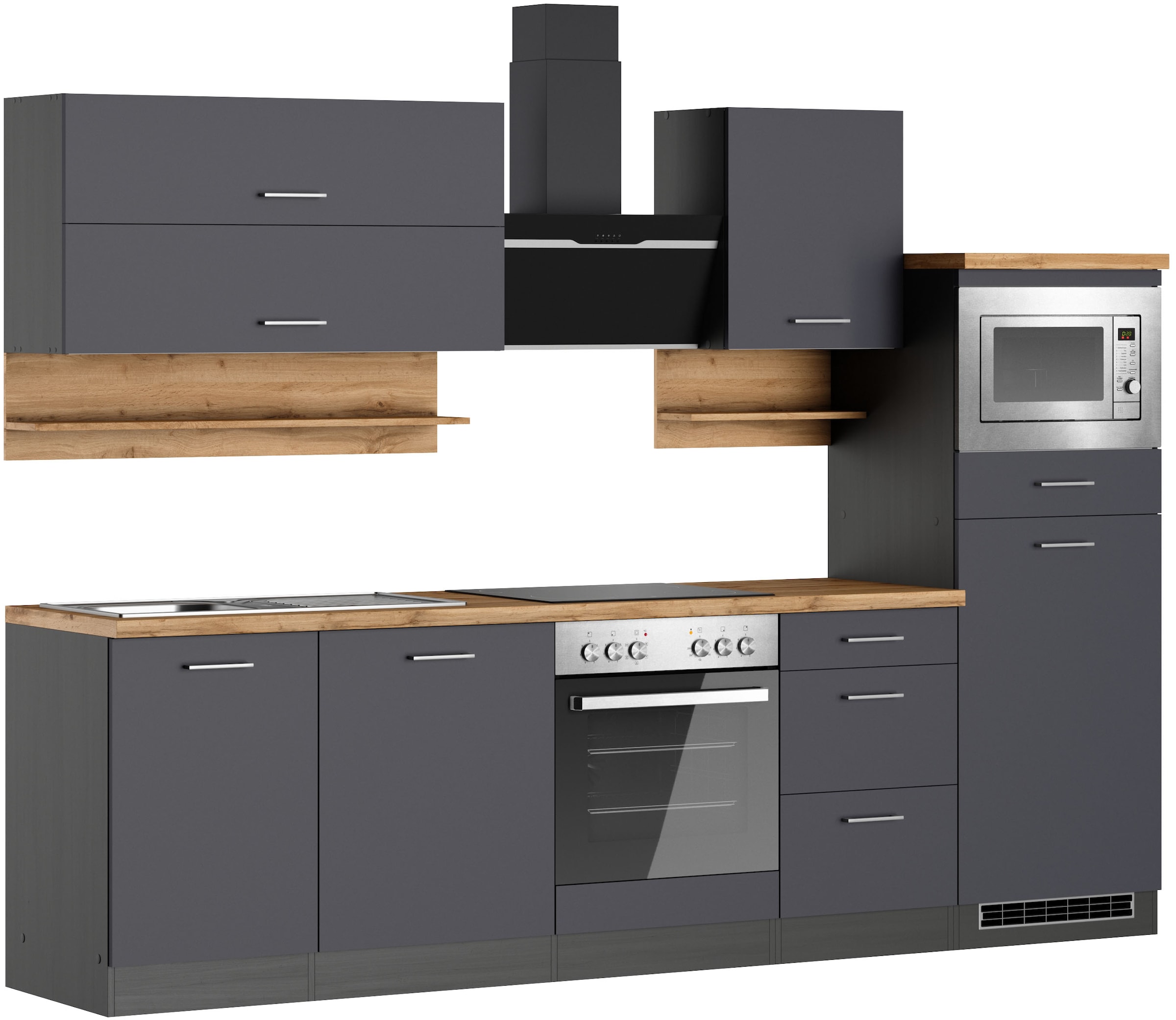 KOCHSTATION Kitchenette »KS-Milan« 280 cm de large, rails métalliques robustes, beaucoup d’espace de rangement