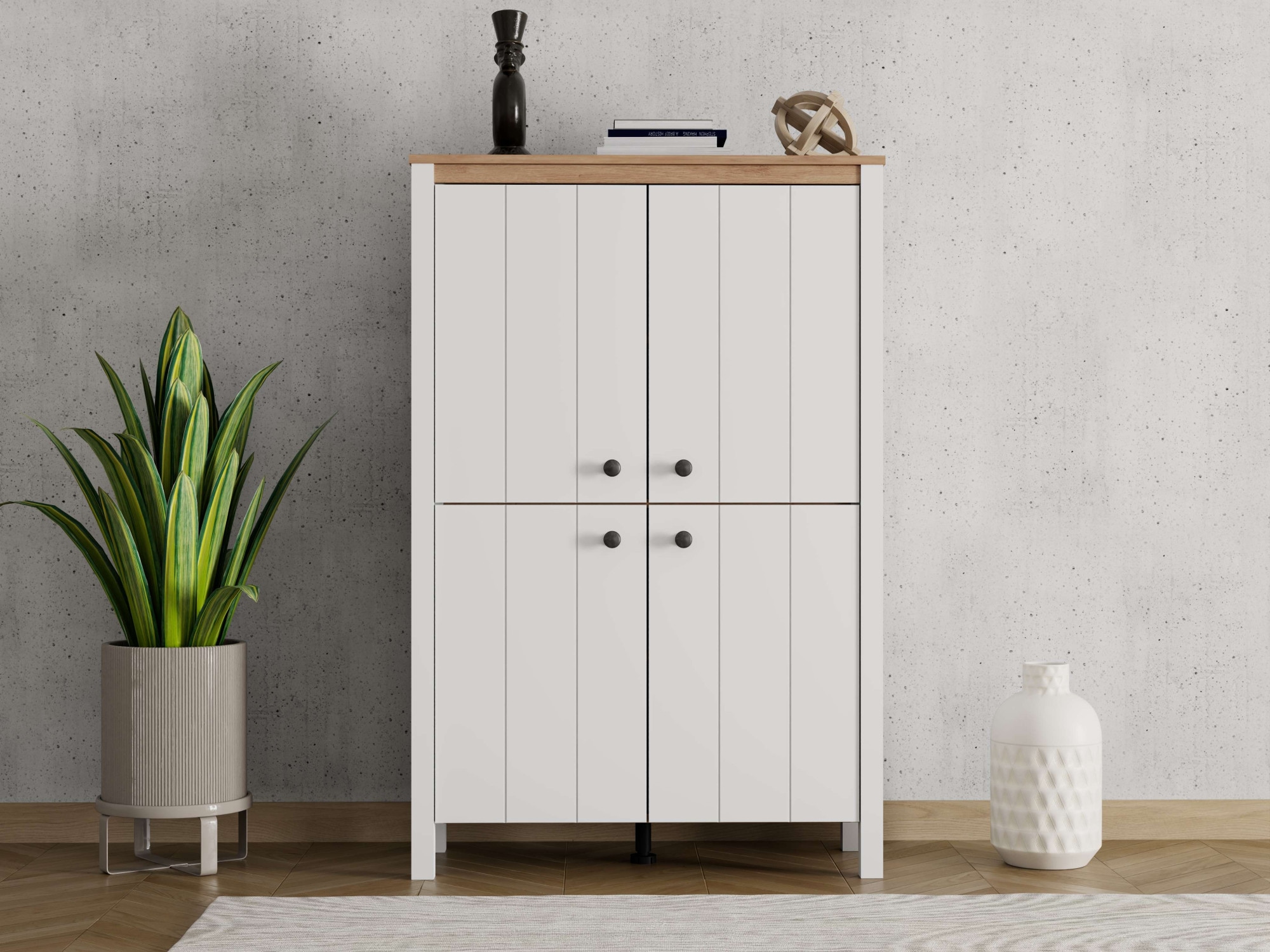 Image of Home affaire Highboard "BEDFORD, Kommode, Anrichte, Highboard im Landhausstil" MDF-Profil 2D ummantelt, 4 Türen & 4 Fächer mit Metallgriffen