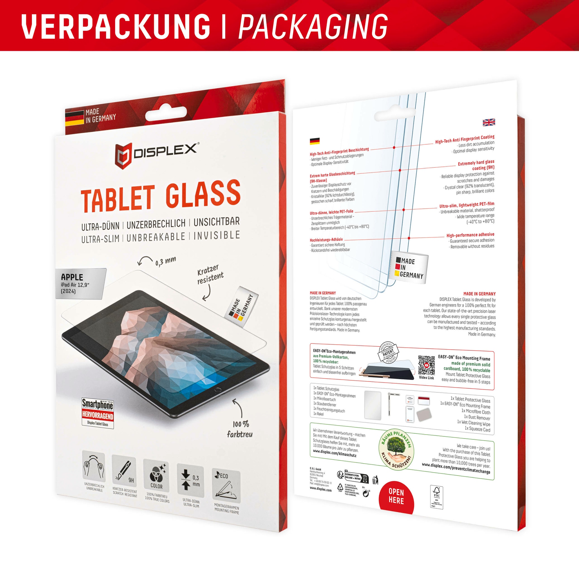Displex Displayschutzfolie »Tablet Glass«, für Apple iPad Air 13'' (2024/2025), Displayschutz, Bildschirmschutz, kratz & stossfest, einfaches Anbringen