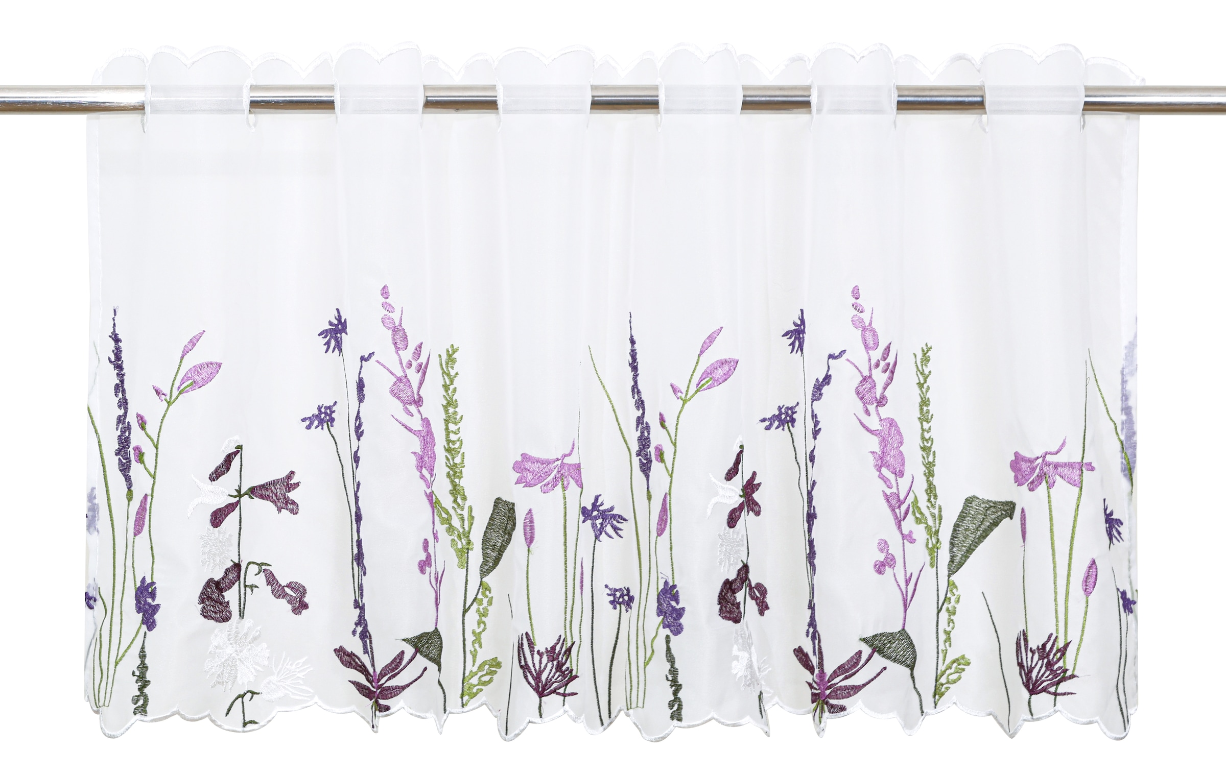 GOODproduct Rideau à vitres »Bille« Orifices de passage 1 cuis tlg. transparent, avec broderie unilatérale, lavable, fleurs