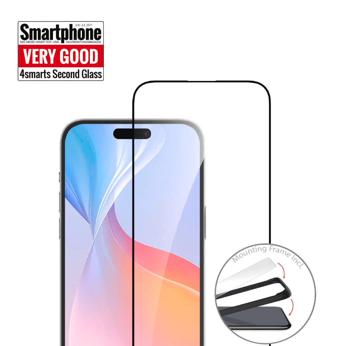 4smarts Displayschutzglas »Second Glass mit Montagerahmen«, für Apple iPhone 16, (1 St.), Displayschutzfolie, Schutzfolie, Bildschirmschutz, kratz- & stossfest