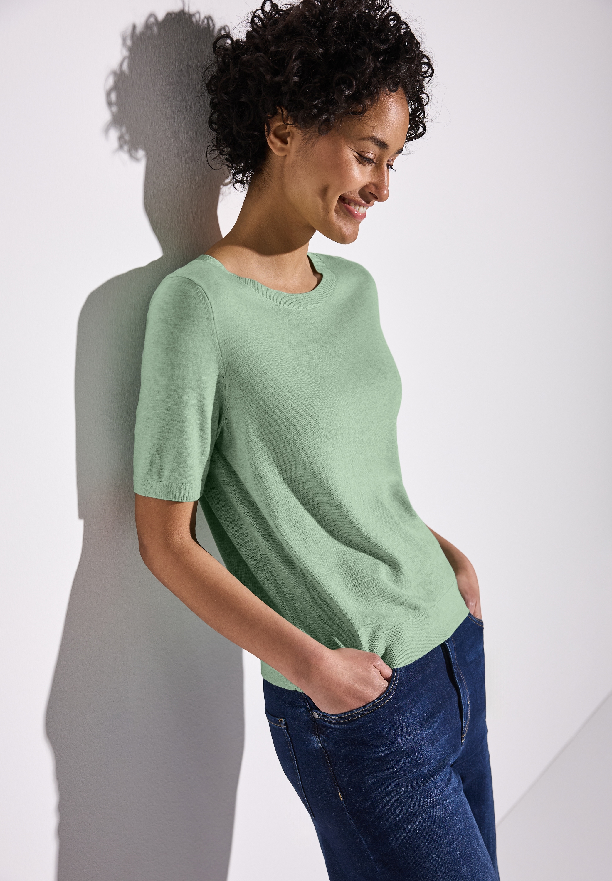 STREET ONE Kurzarmpullover, mit Rippbündchen