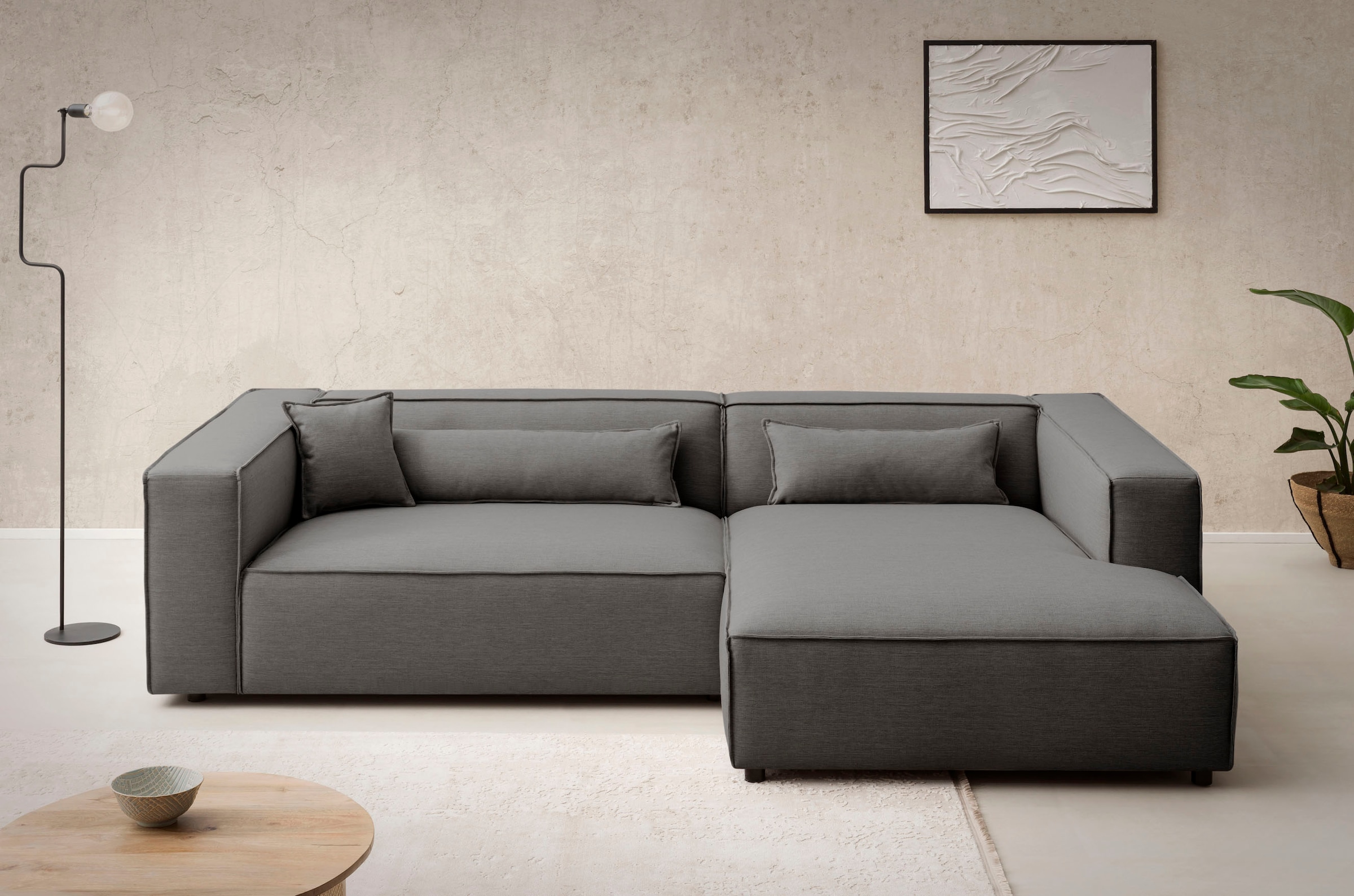 LeGer Home by Lena Gercke Ecksofa »PIARA XXL, Big-Sofa in Cord oder Leinenoptik, L-Form, mit Kedernaht«, wahlweise Ottomane rechts/links, schwarze Füsse, extra tiefe Sitzfläche