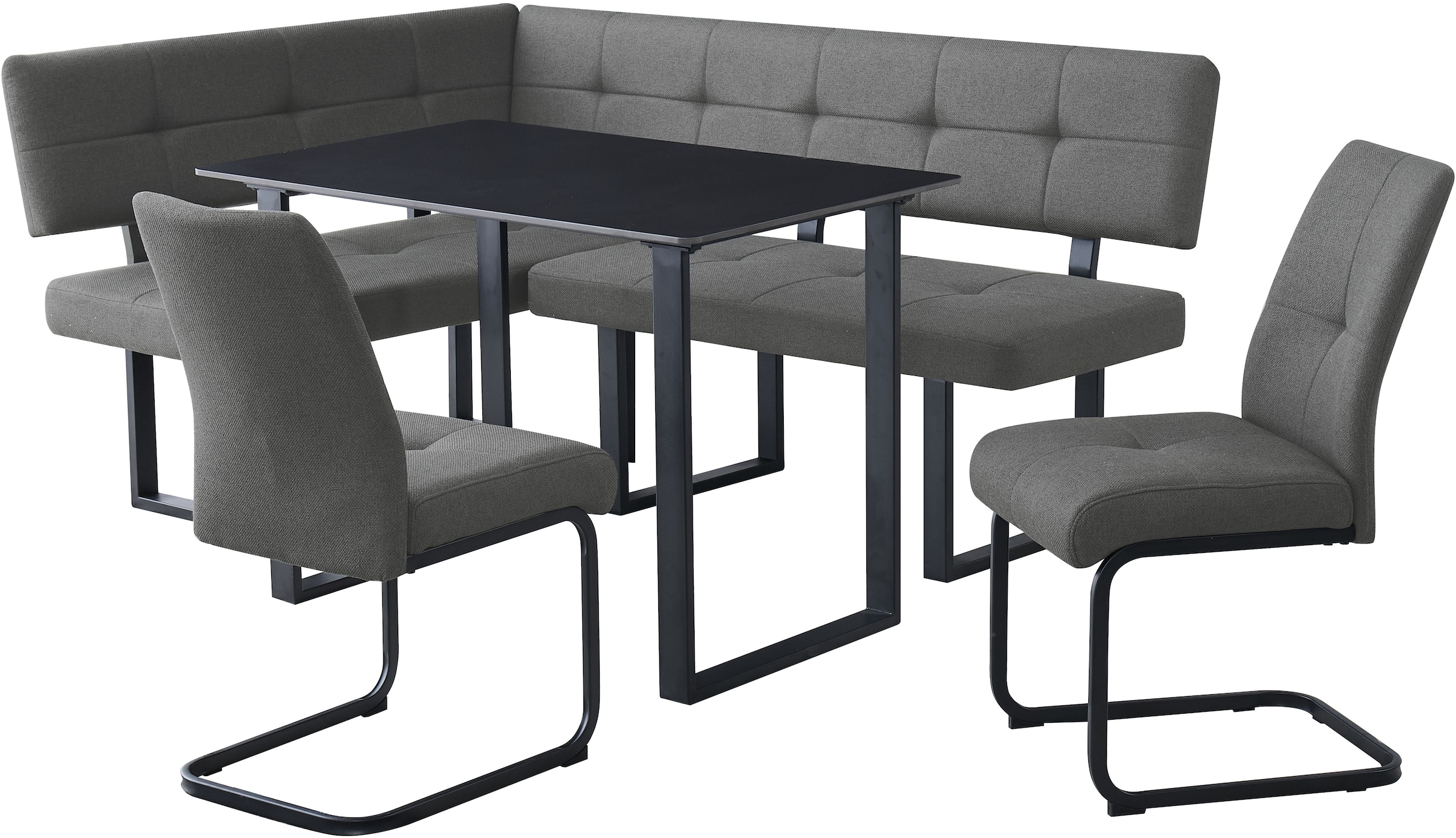 GOODproduct Ensemble de bancs d'angle »Alabama« Ensemble d'épargne, 4 tlg. Sitzgruppe mit Federkern, 2 Freischwingern und Sinterstein-Tisch