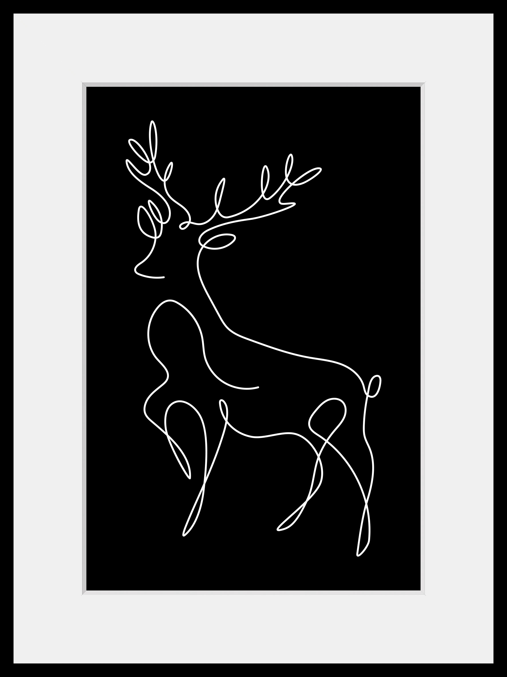 queence Bild »Walter«, Hirsch-Hirschbilder-Schwarz-Weiss-Kunst, (1 St.), HD Premium Poster-Druck inkl. Holzrahmen