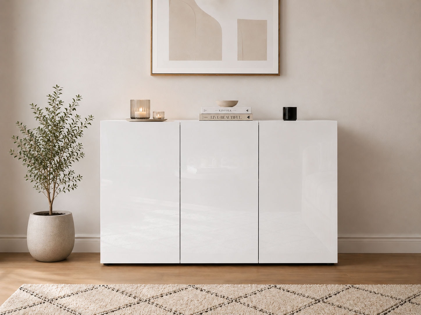 Image of Home affaire Sideboard "MISTER, Sideboard,Kommode, Anrichte, mit 4 geräumigen Fächern" Kommode, komplett Hochglanz lackiert, Breite 135cm