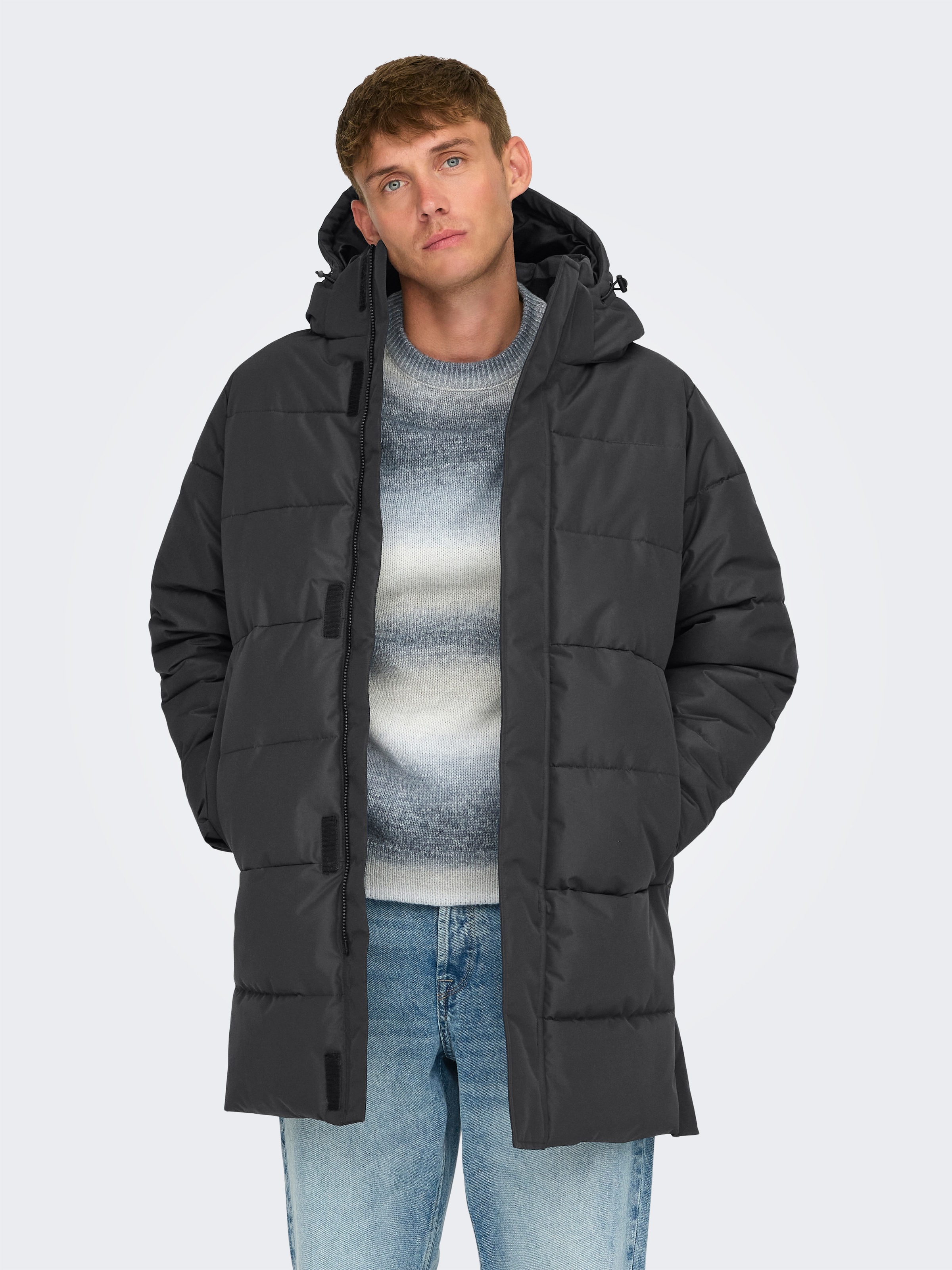Image of ONLY & SONS Steppjacke "ONSCARL LIFE LONG QUILTED COAT NOOS OTW" mit Kapuze