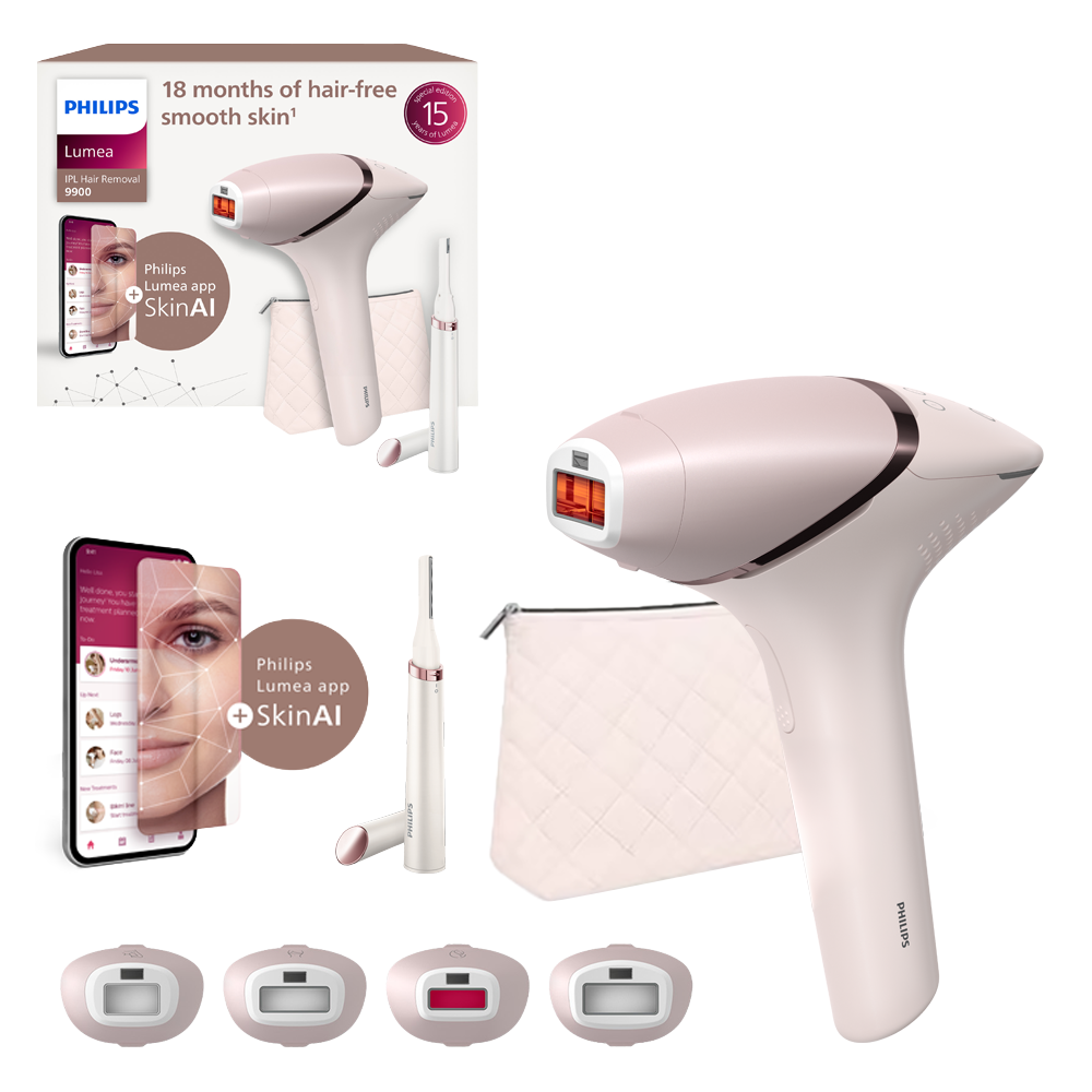 Image of Philips IPL-Haarentferner "Philips Lumea Series 9900 BRP959/00" 450.000 Lichtimpulse 4 Aufsätze (Achseln, Bikinizone, Körper, Gesicht), 3 SkinAI Funktionen