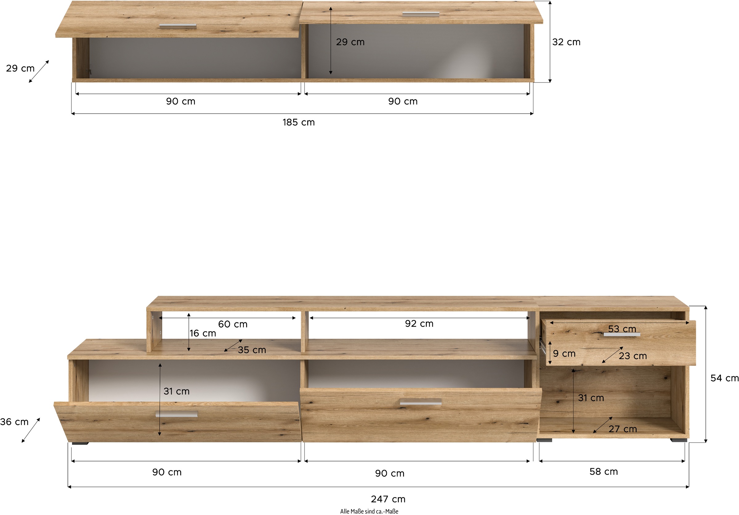 INOSIGN Wohnwand »Rotu, Breite 247 cm, bestehend aus: Lowboard und Hängeschrank«, Wohnkombination, Mediawand, Anbauwand, Wohnzimmer Set