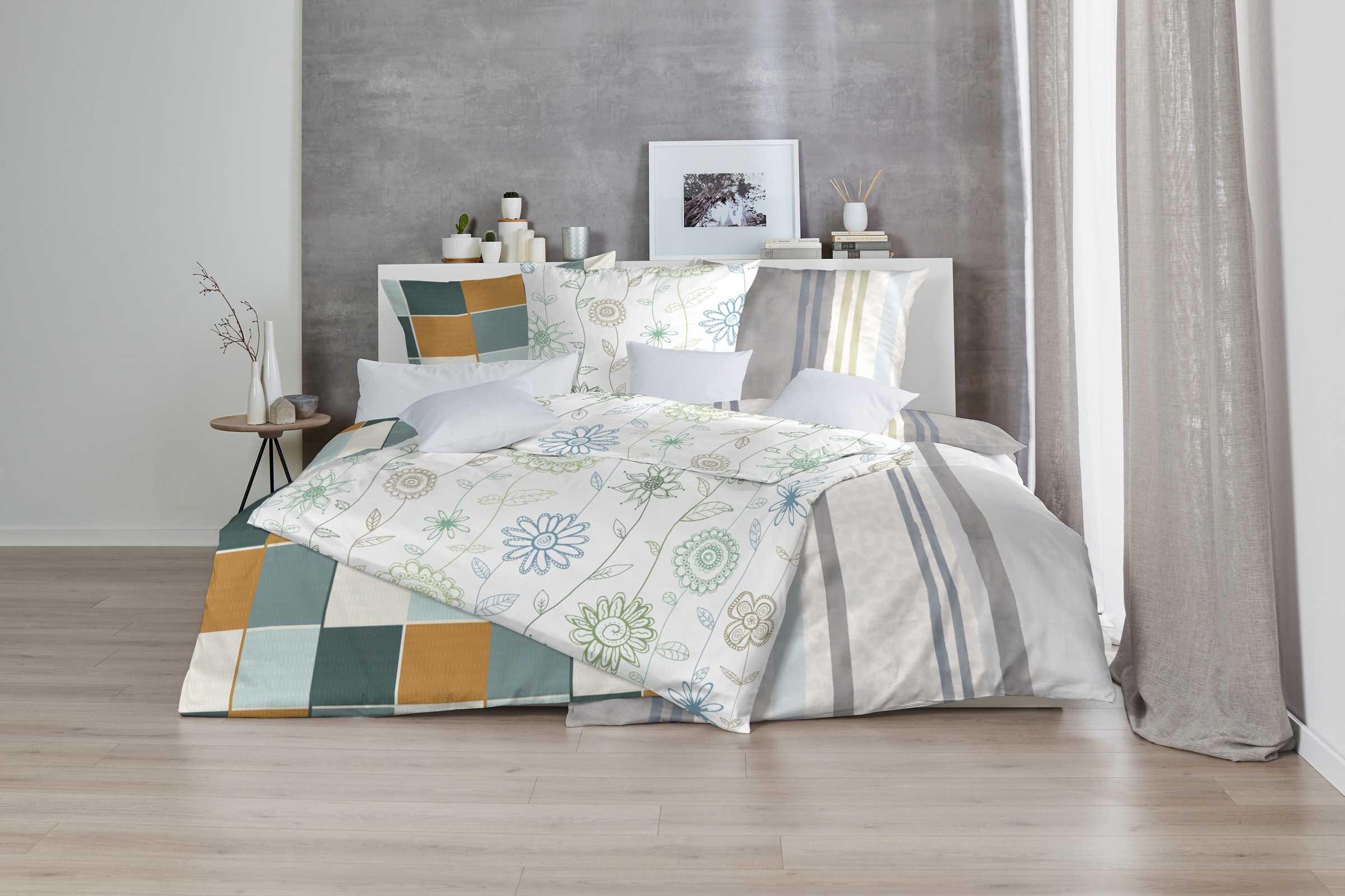 Primera Linge de lit »Feinbiber-Bettwäsche Frida« 2 cuis avec motif floral joyeux