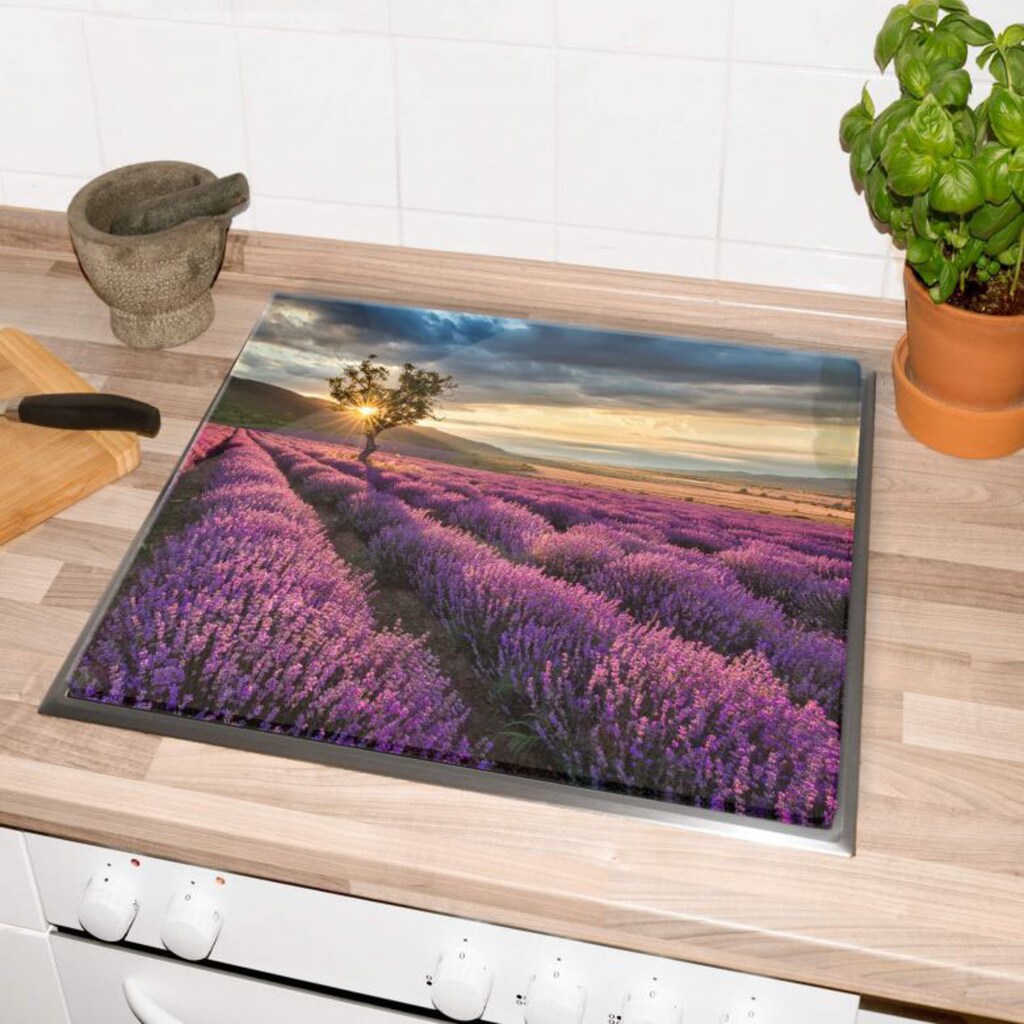 Wall-Art Herd-Abdeckplatte »Lavendel Blumen Sonnenaufgang«, (1 tlg.)
