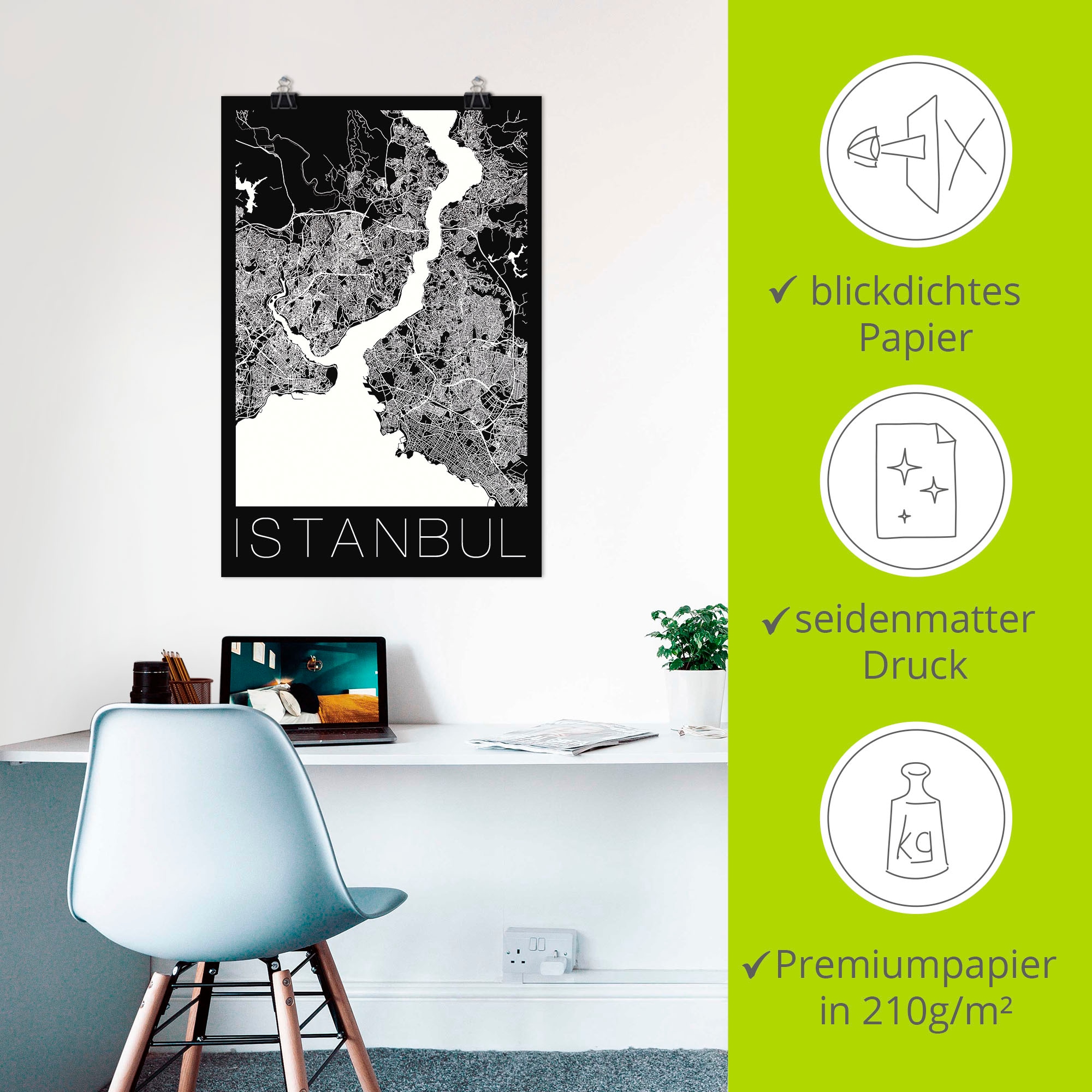 Artland Poster »Retro Karte Istanbul Schwarz & Weiss« Landkarten 1 Stk. tlg. als Alubild, Leinwandbild, Wandaufkleber oder Poster in versch. Grössen
