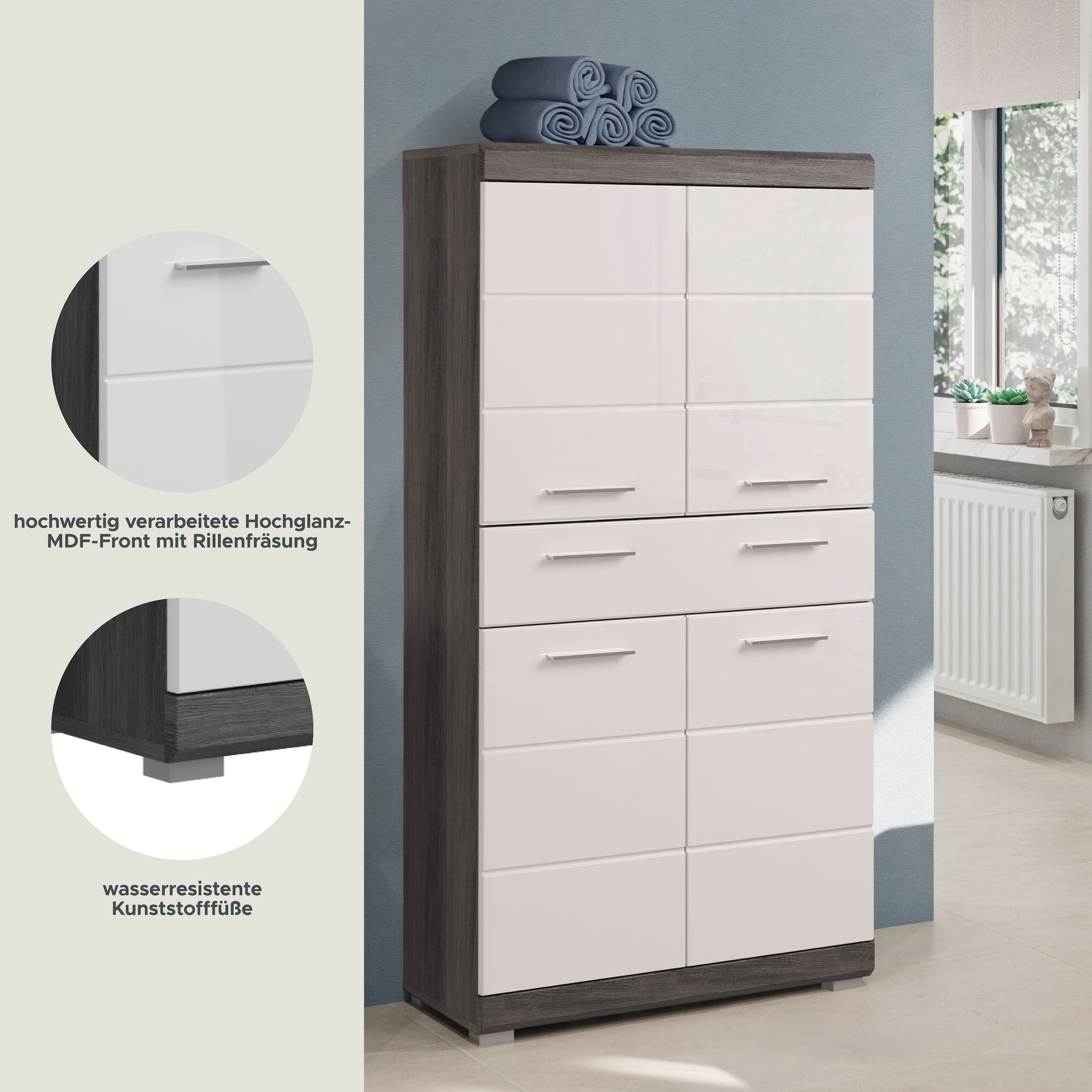 welltime Armoire intermédiaire »SIENA, Breite 74cm, 4 Türen, 1 Schubkasten, 4 Fächer, MDF-Front« TOPSELLER!,  in verschiedenen Farben erhältlich, Badmöbel, Badschrank, Schrank, Bad