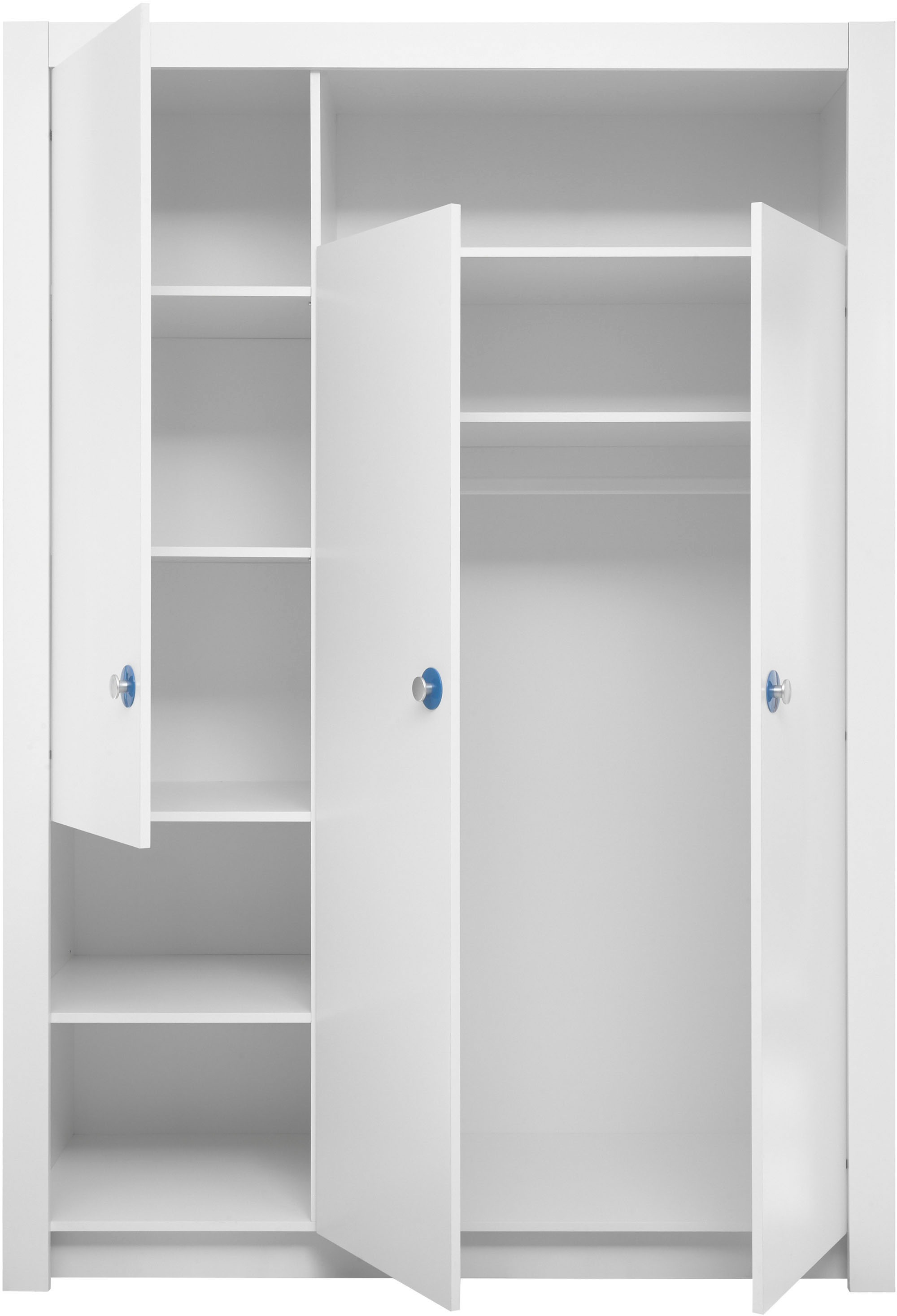 Begabino Armoire à portes battantes »Paula Kinderzimmerschrank Kleiderschrank« armoire blanche 3 portes, avec étagères ouvertes