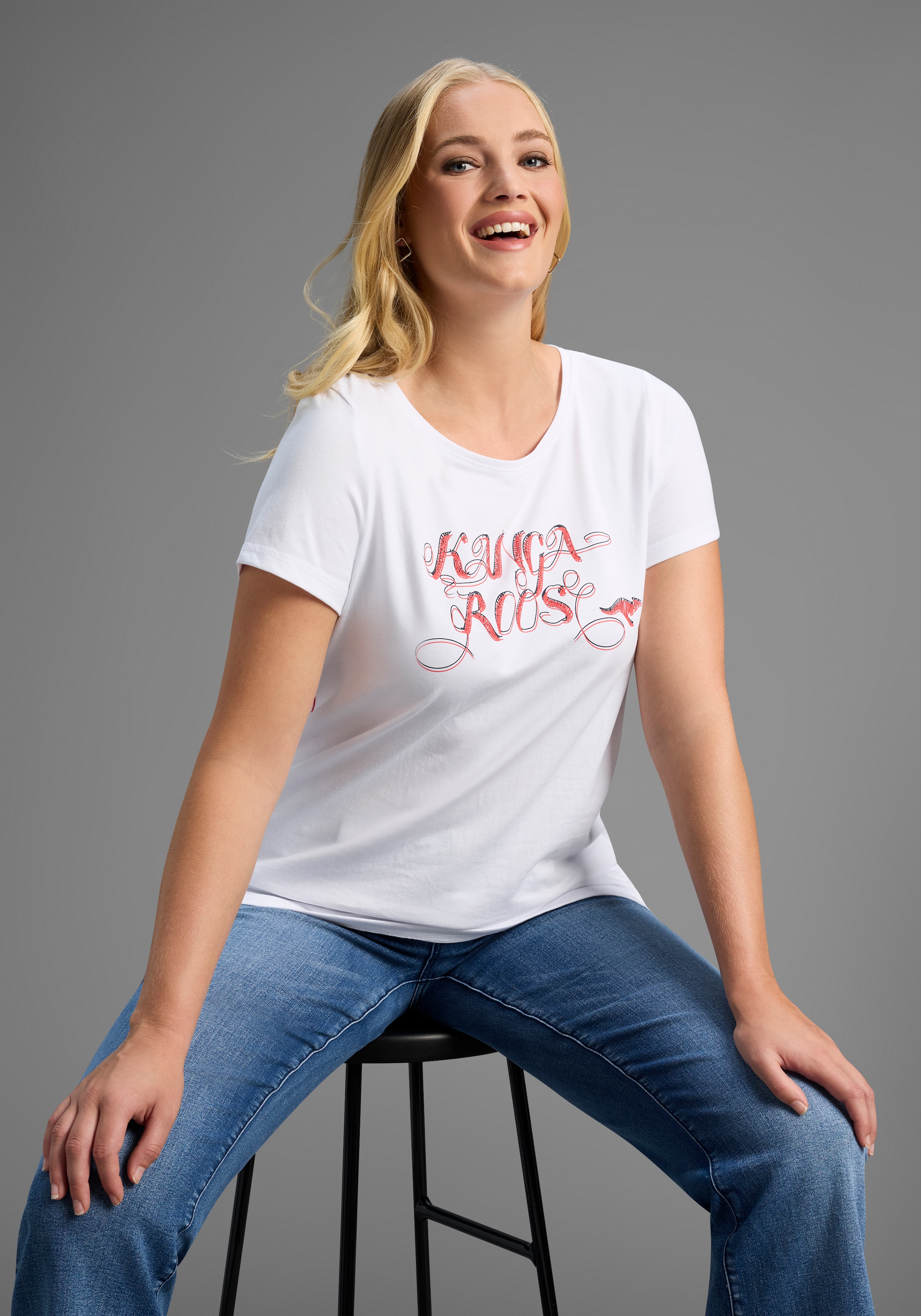 KangaROOS Longshirt, (Packung, 2 tlg., 2er-Pack), Kurzarm, figurumschmeichelnde Passform