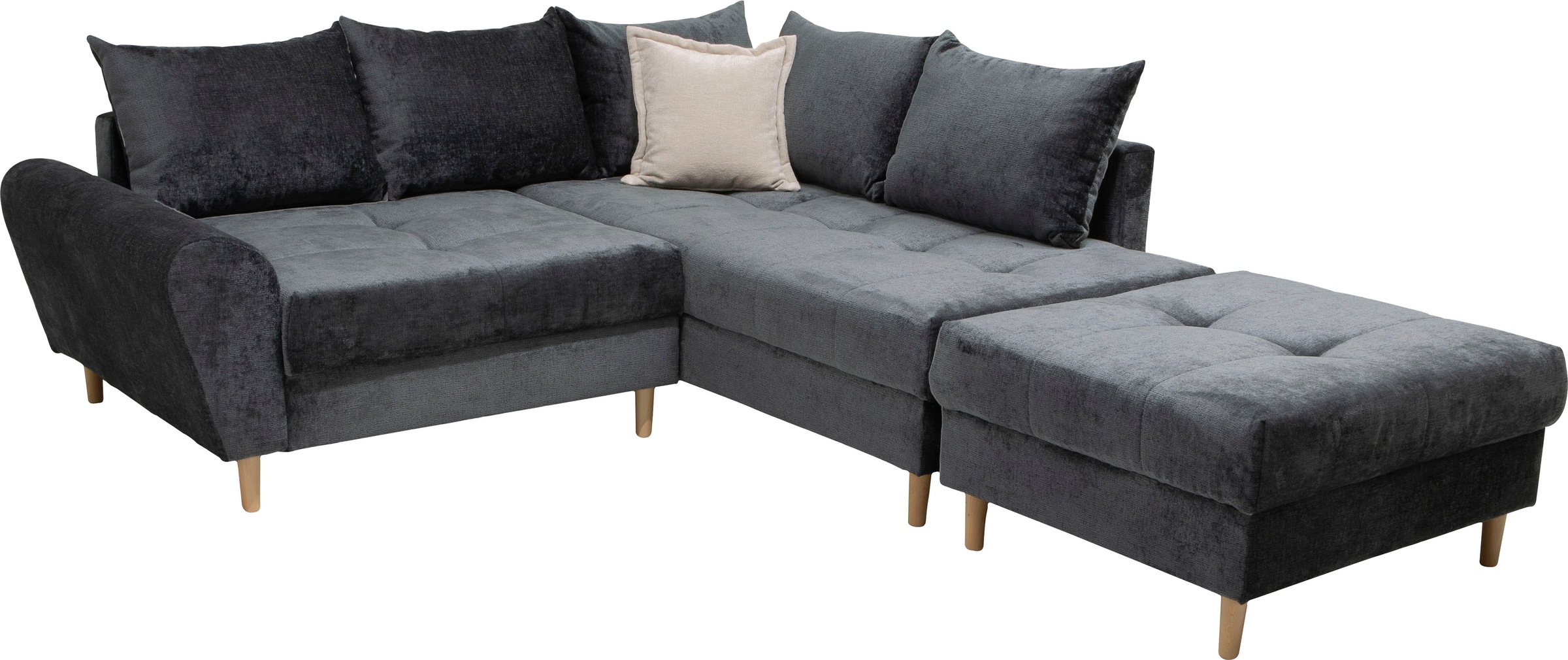 COLLECTION AB Ecksofa »Reims L-Form« Ottomane beidseitig montierbar, inkl. Bettfunktion und Hocker