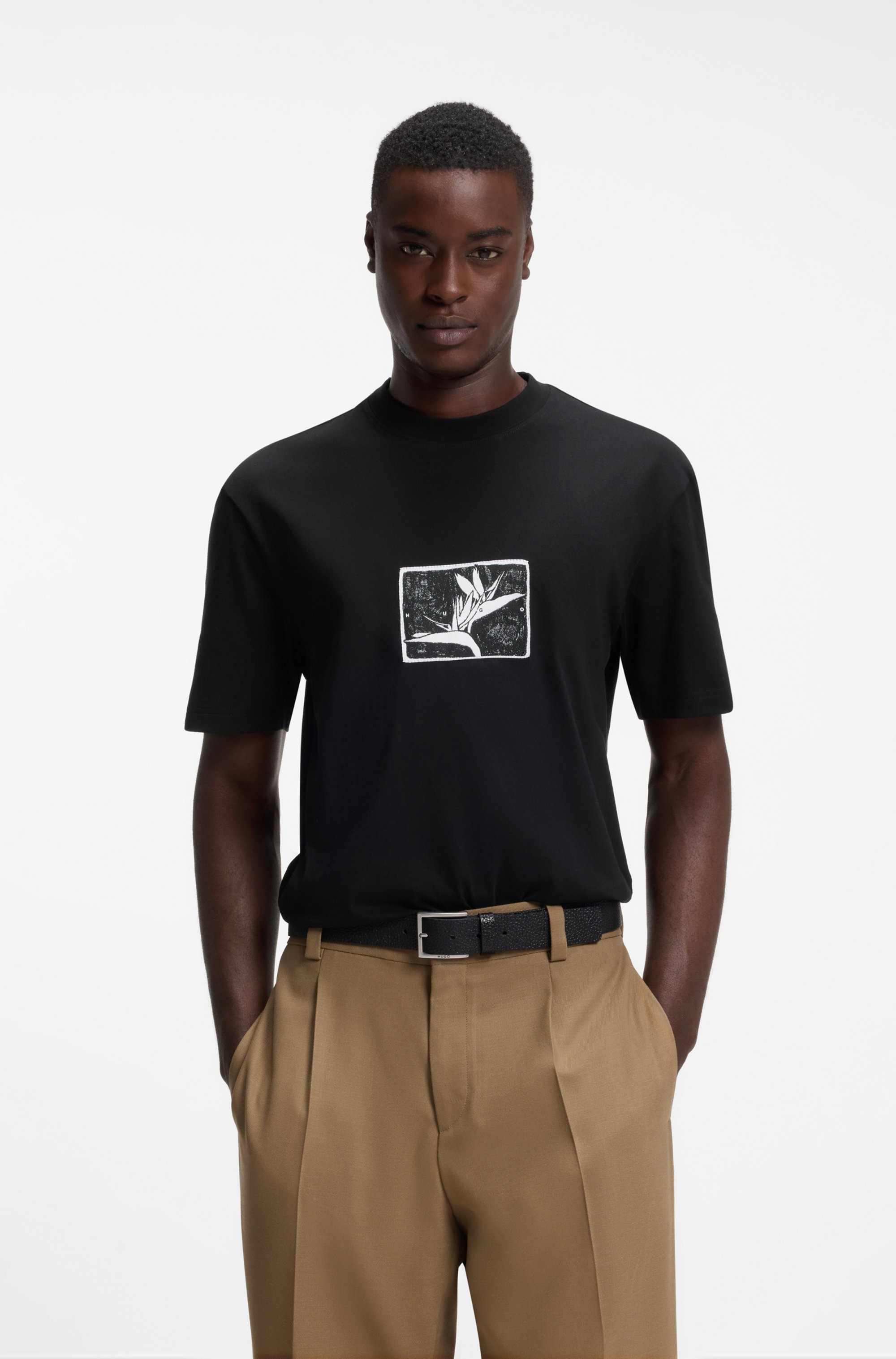 Image of HUGO T-Shirt "Darise" Reine Baumwolle, Relaxed Fit, HUGO-Print