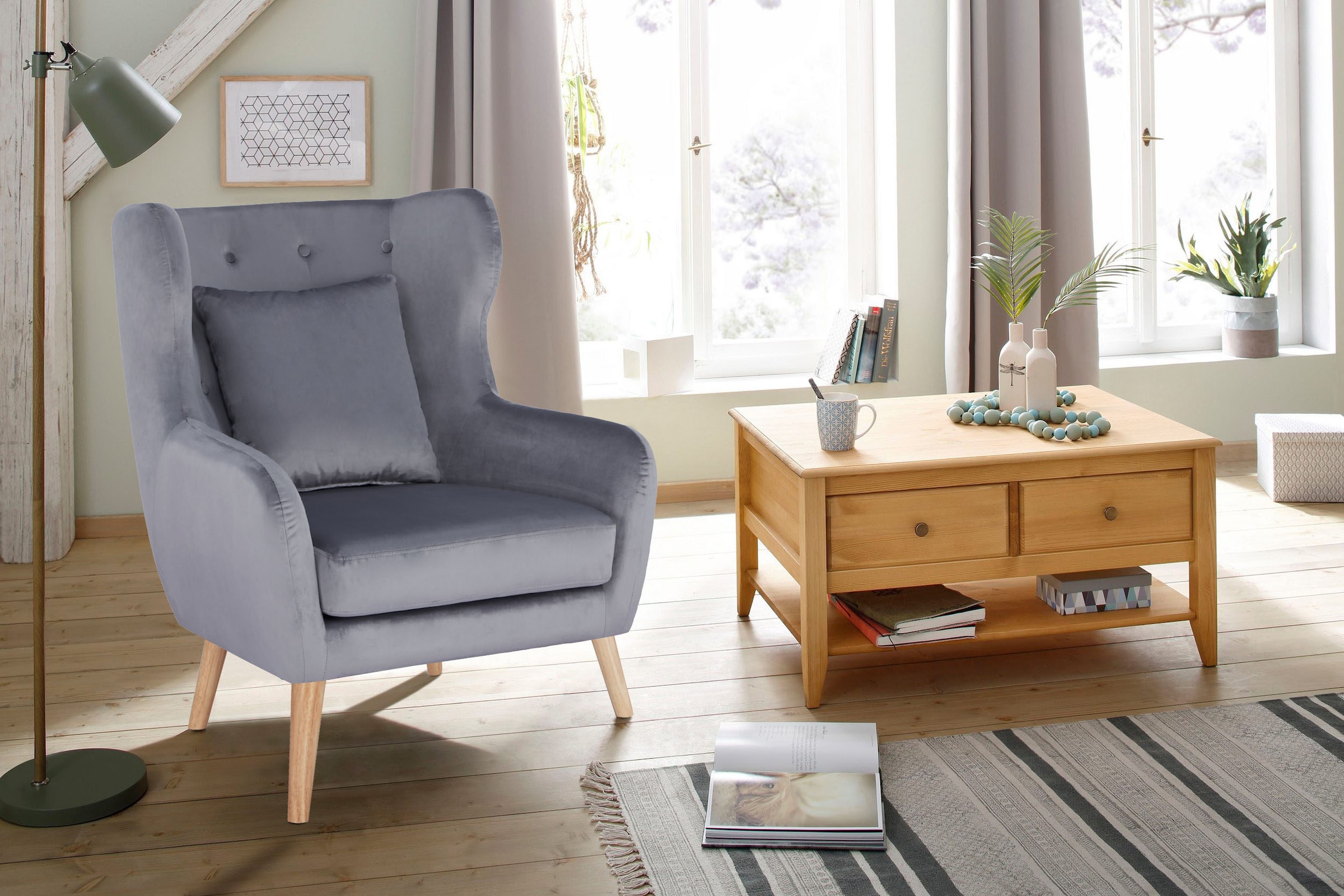 Home affaire Ohrensessel »Yamuna«, mit Sitzpolsterung, Gestell und Füsse aus Massivholz, Sitzhöhe 47 cm
