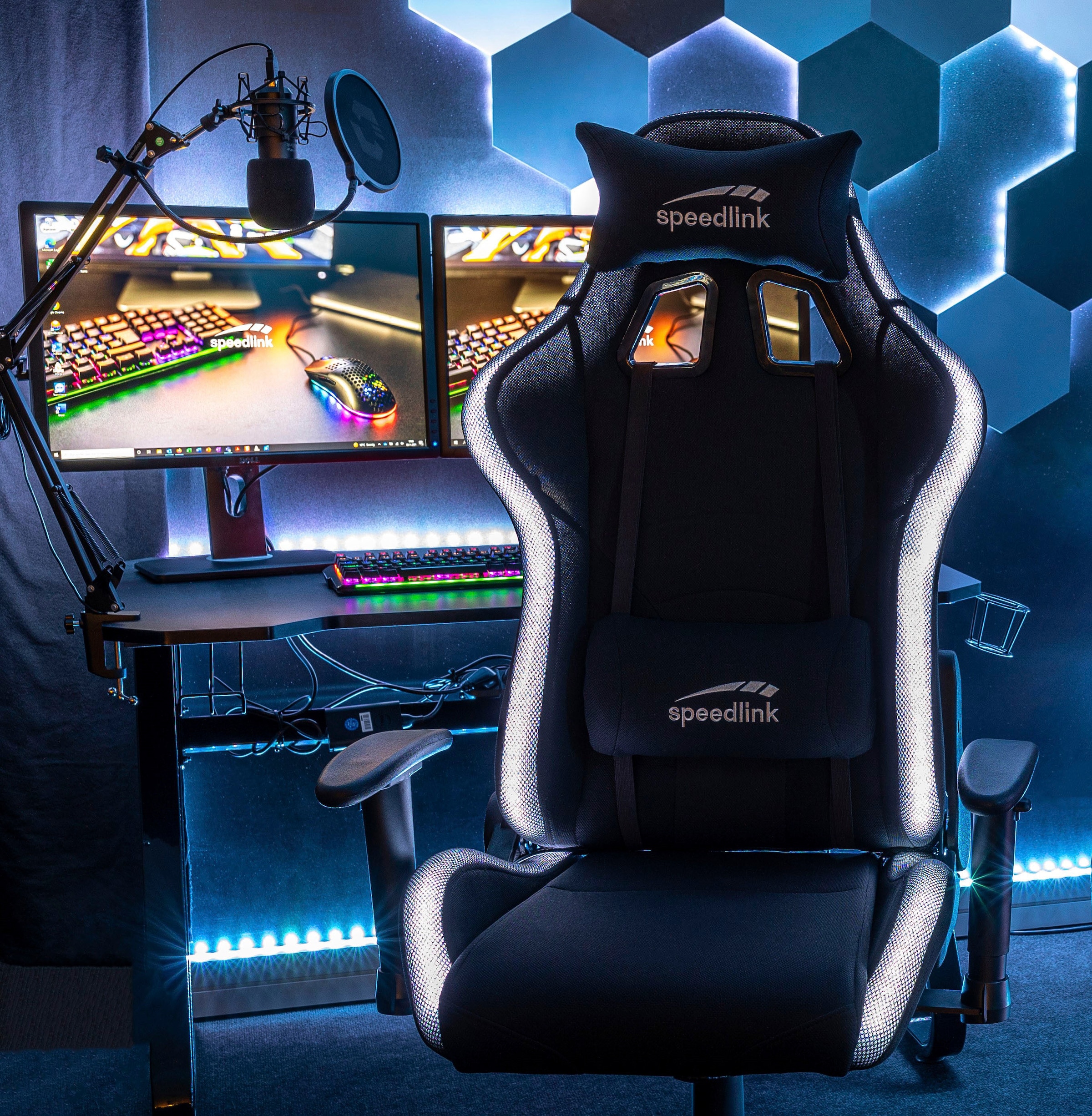 Speedlink Gaming-Stuhl »REGYS RGB Gaming Chair mit LED Beleuchtung«, 300 RGB Beleuchtungsmodi mit Fernbedienung, Stoff Bezug, bis 140kg