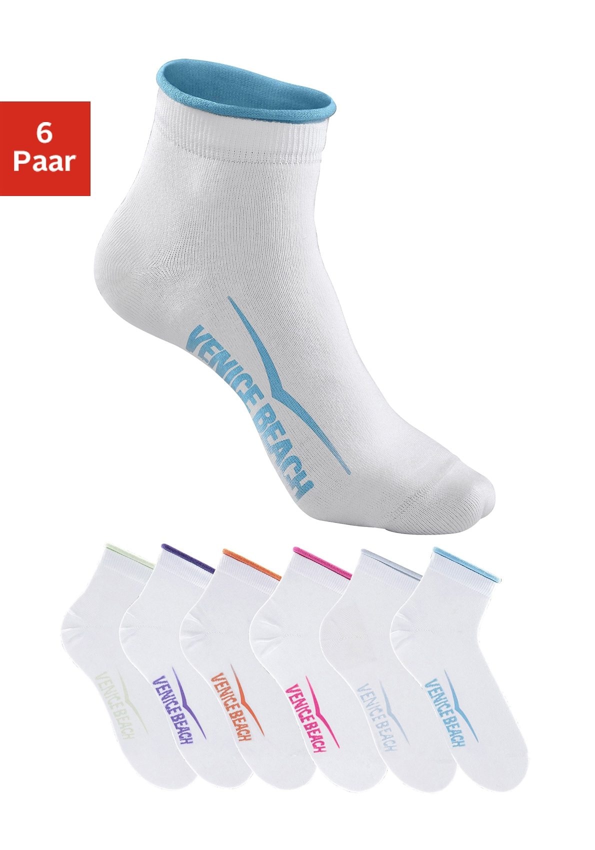 Venice Beach Kurzsocken, (Set, 6 Paar), mit druckfreiem Bündchen