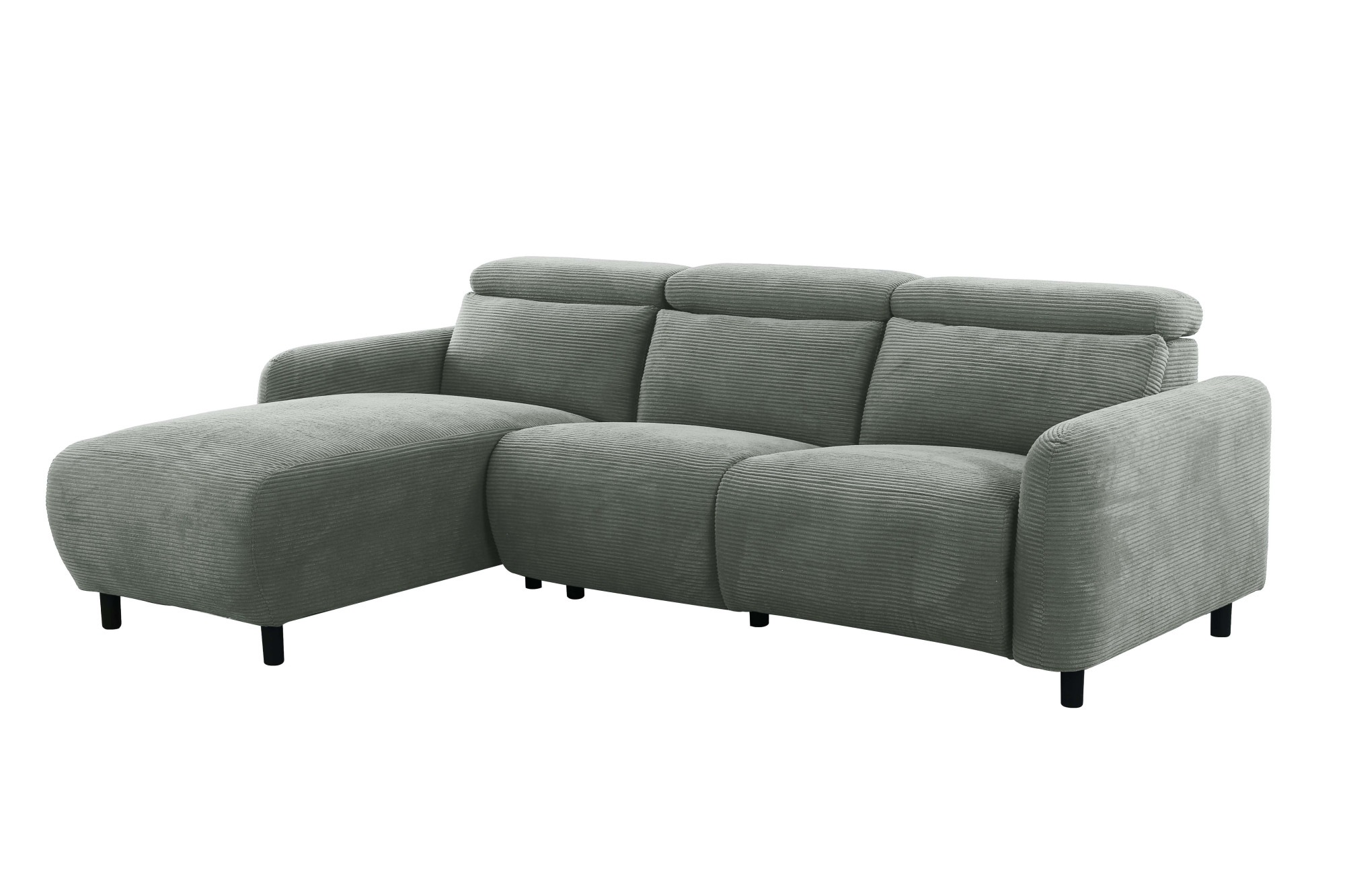 Home affaire Ecksofa »SKAANE in Cord, L-Form, 274 cm, manuelle u. elektrische Relaxfunktion,« rundes Design, Kopfteilverstellung, Federkernpolsterung