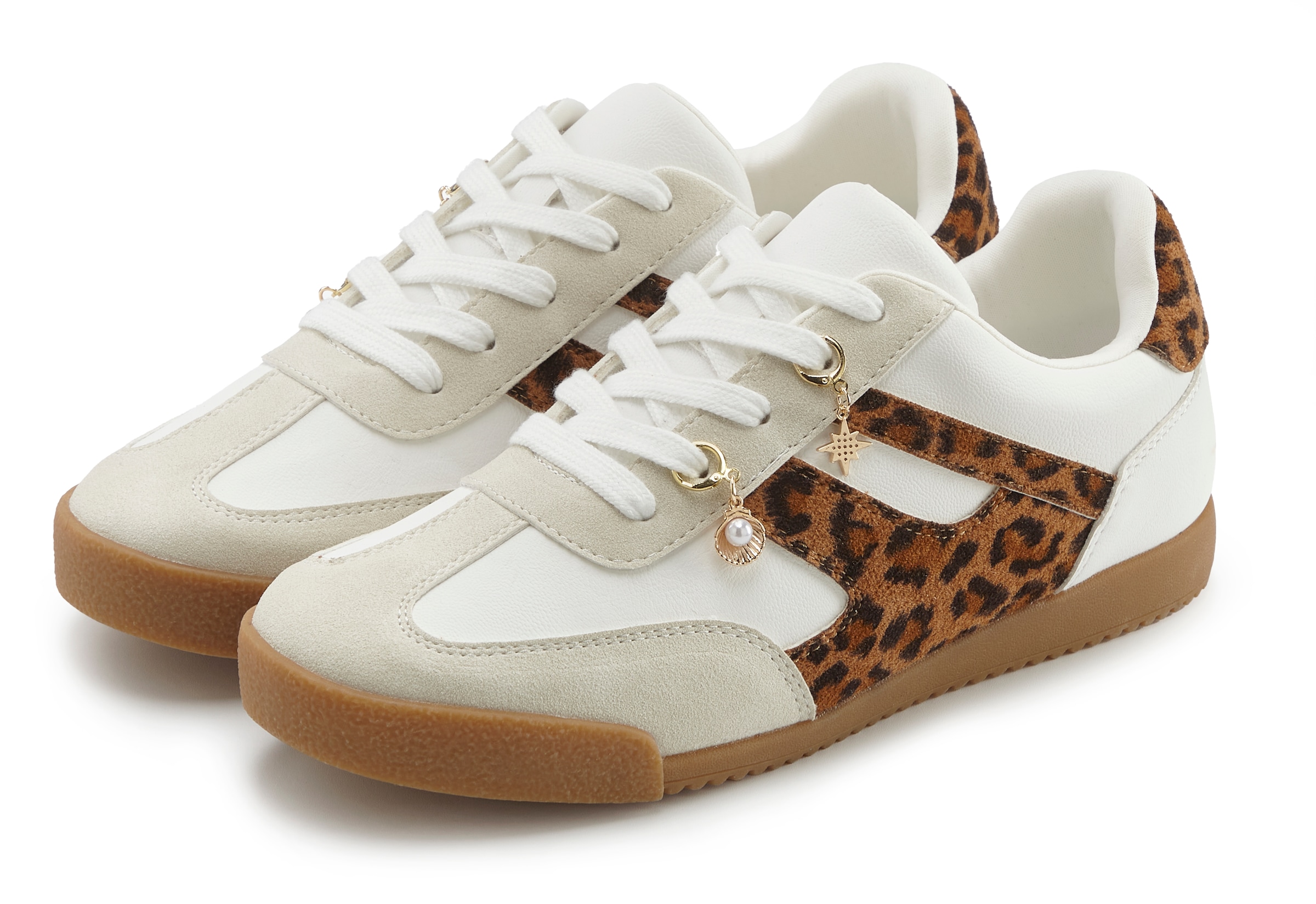 Image of LASCANA Sneaker Schnürhalbschuh, Freizeitschuh mit abnehmbaren Schmucksteinen VEGAN