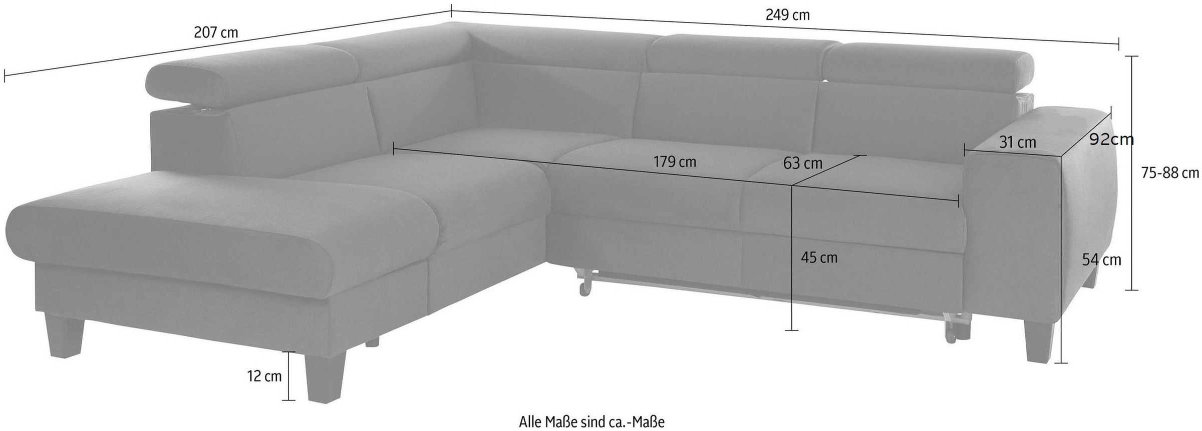 COTTA Ecksofa »Morven L-Form« wahlweise mit Bettfunktion, Bettkasten & Wireless-Charger