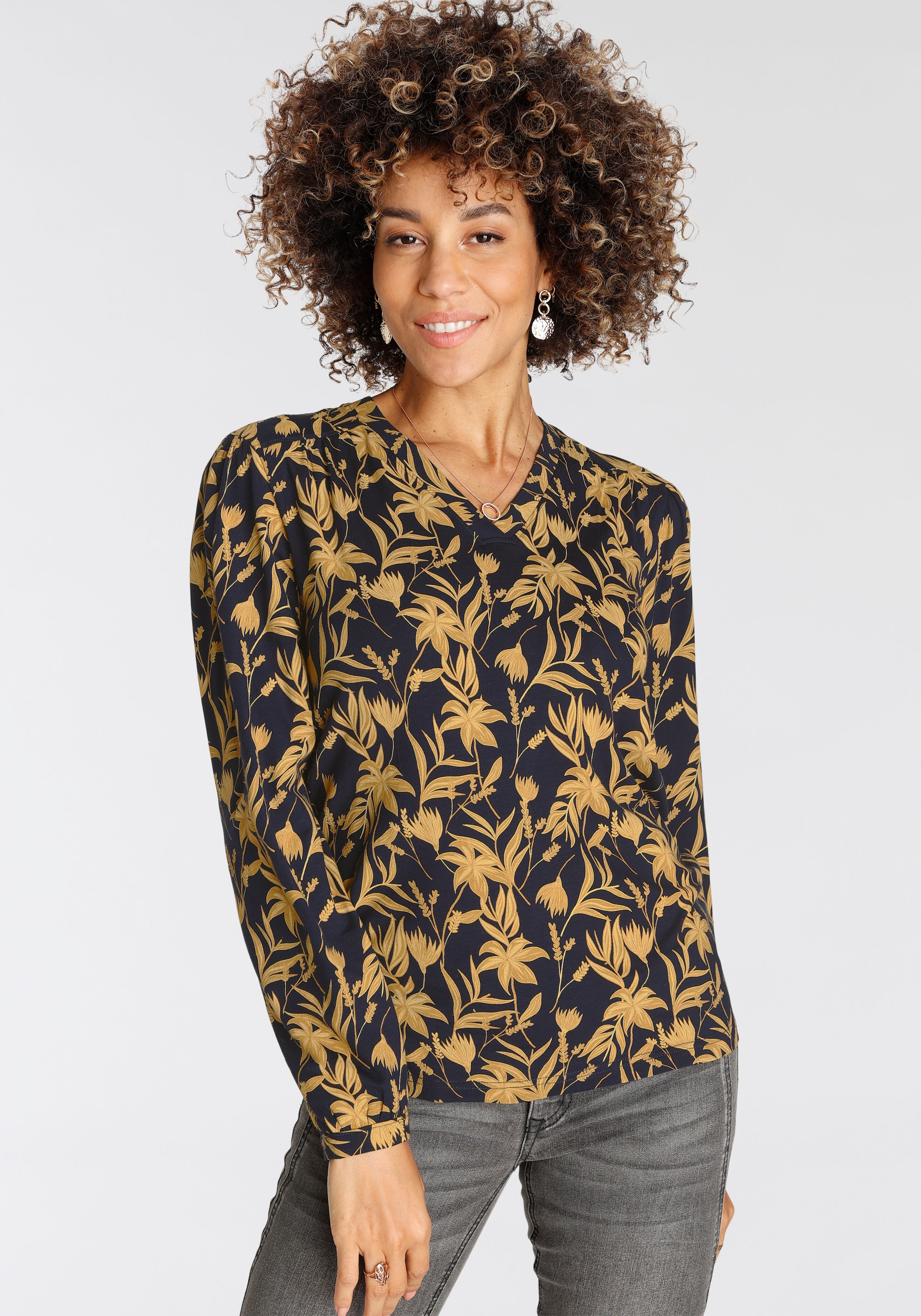 Blusenshirt, mit V-Ausschnitt im trendigen Herbst-Design - NEUE KOLLEKTION