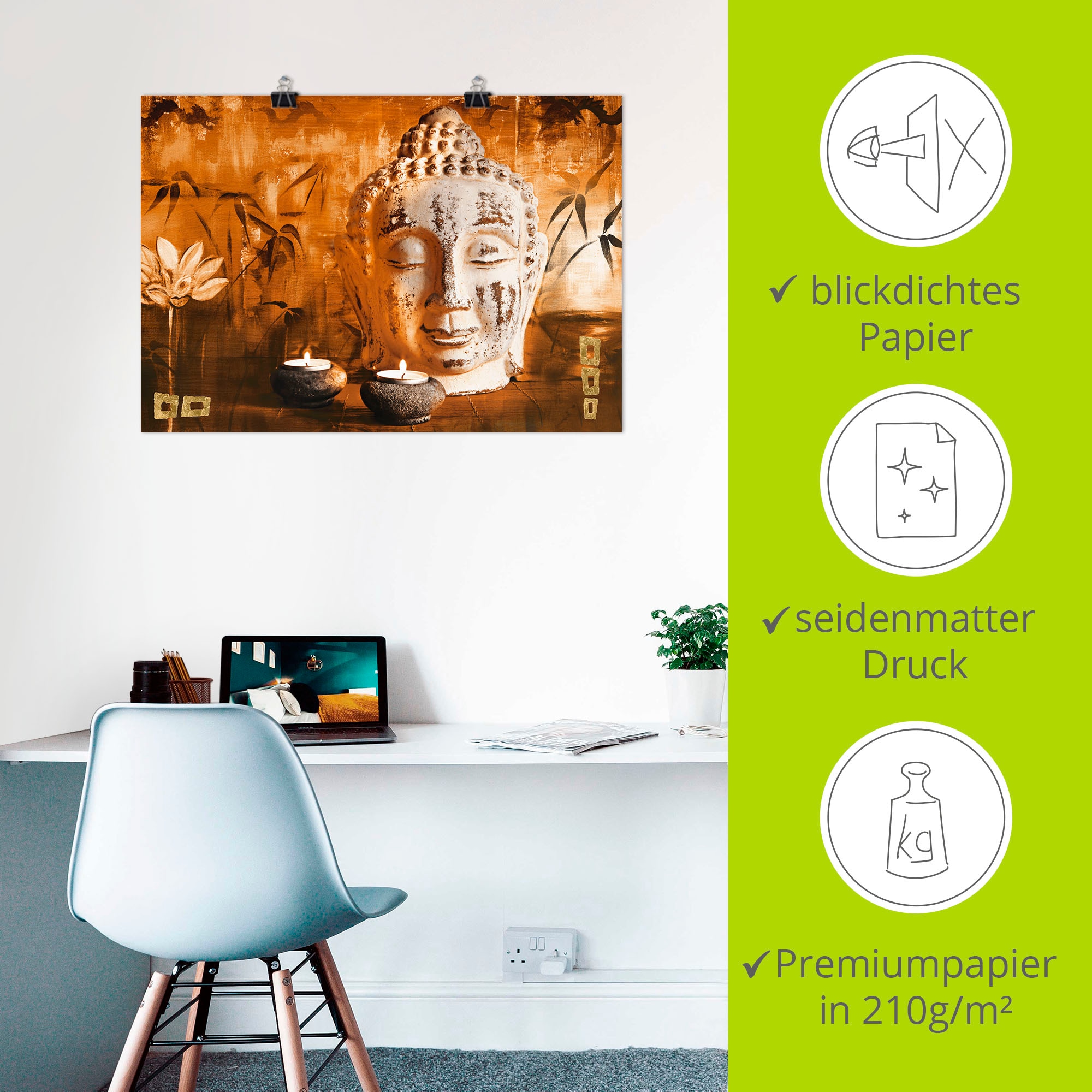 Artland Wandbild »Buddha mit Kerzen«, Religion, (1 St.), als Leinwandbild, Poster in verschied. Grössen