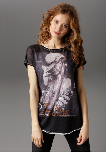 Aniston CASUAL T-Shirt, mit Glitzersteinchen verzierter Frontdruck kaufen