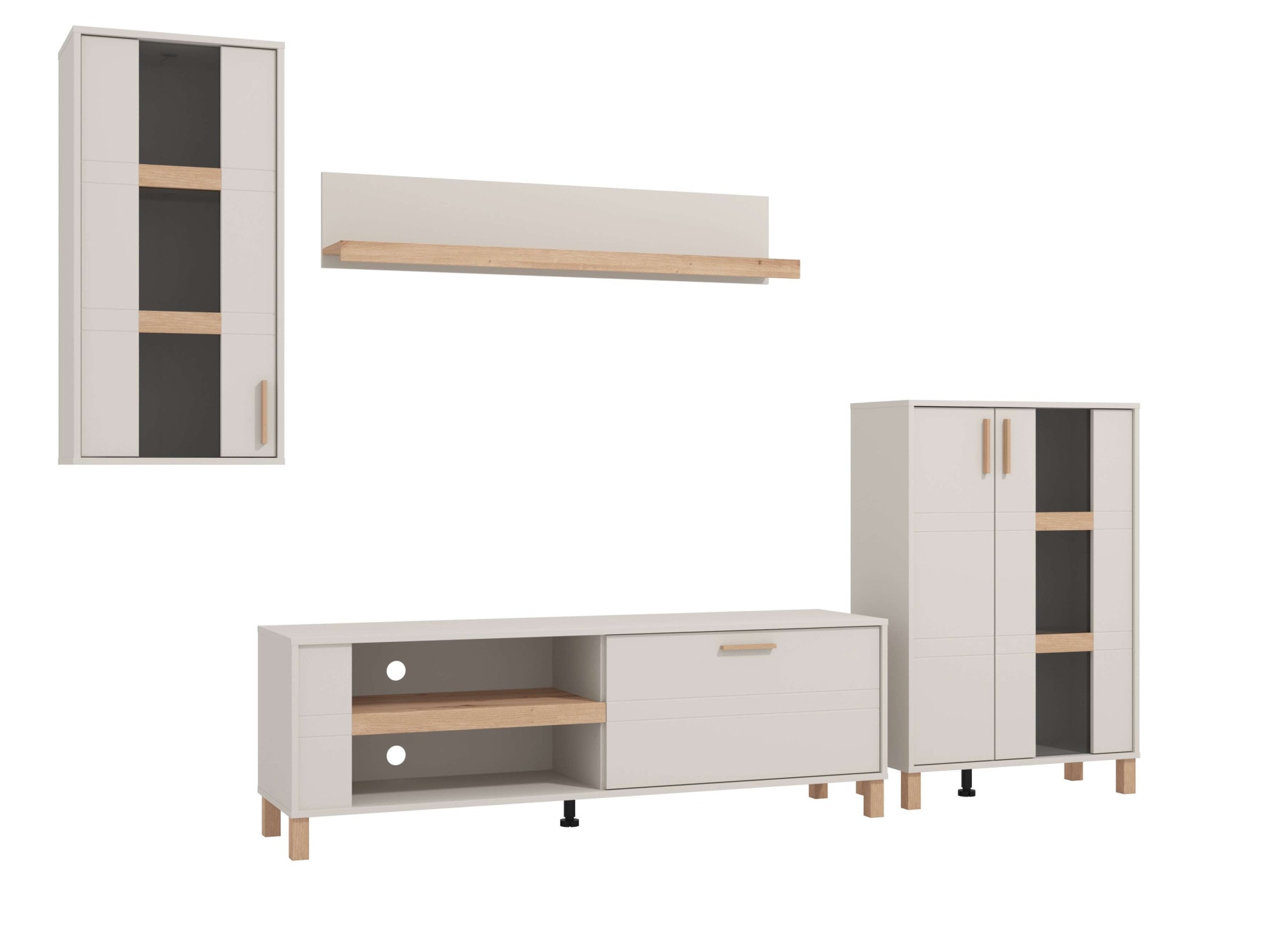 Home affaire Wohnwand »Sheffield, inkl. TV-Board, Highboard, Hängevitrine und Wandregal« Komplett-Set, 4 Stk. tlg.