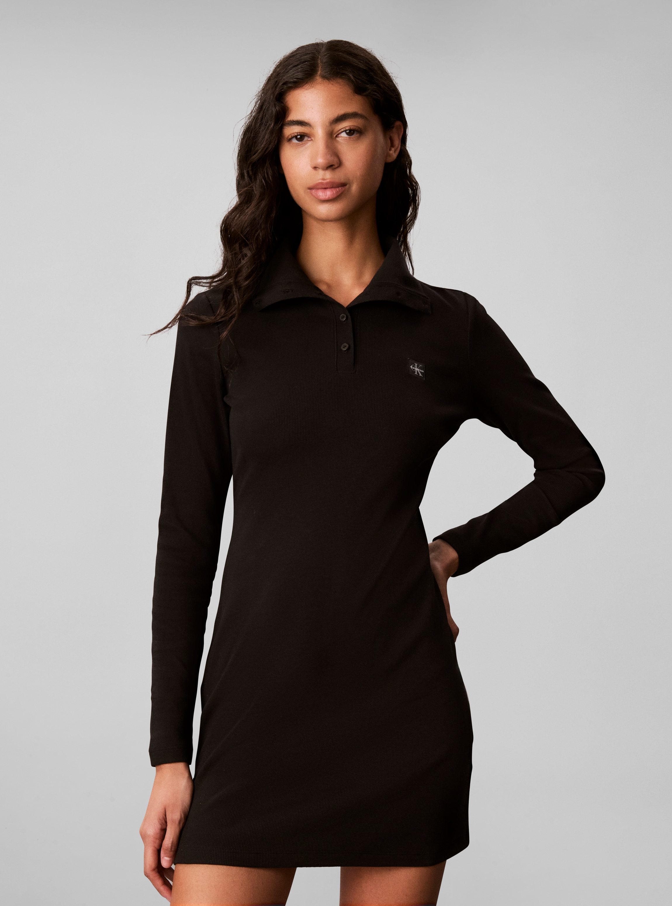 Image of Calvin Klein Minikleid "WOVEN LABEL TURTLENECK HENLEY" Ohne Tasche Regular fit mit Polokragen