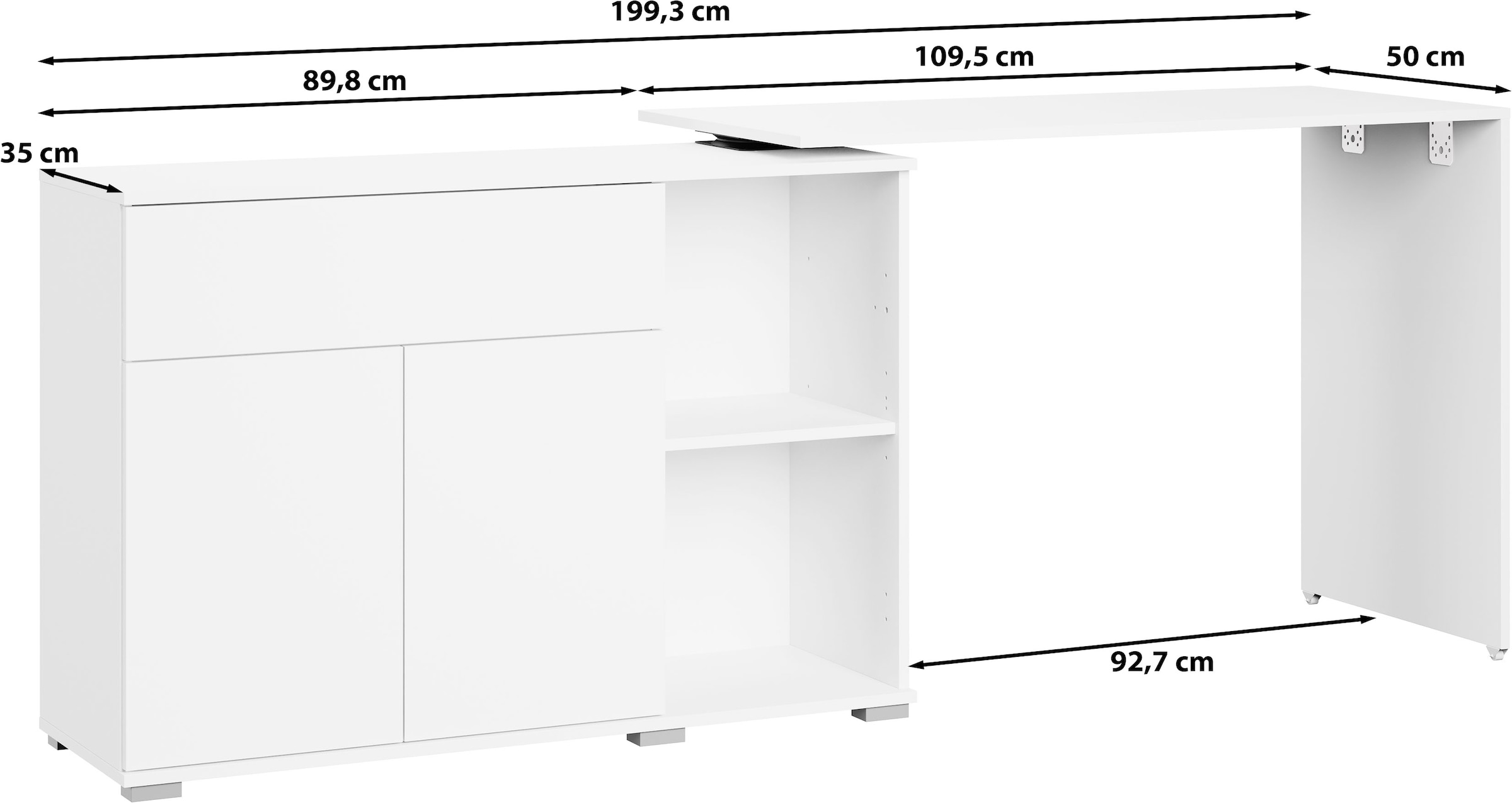 GOODproduct Schreibtisch »Kenia mit drehbarer Tischplatte 90°/180°, B/H/T: 109,5/75/50 cm« 1 Stk. tlg. Schublade & Türen mit Push-to-open, 2 höhenverstellbare Böden