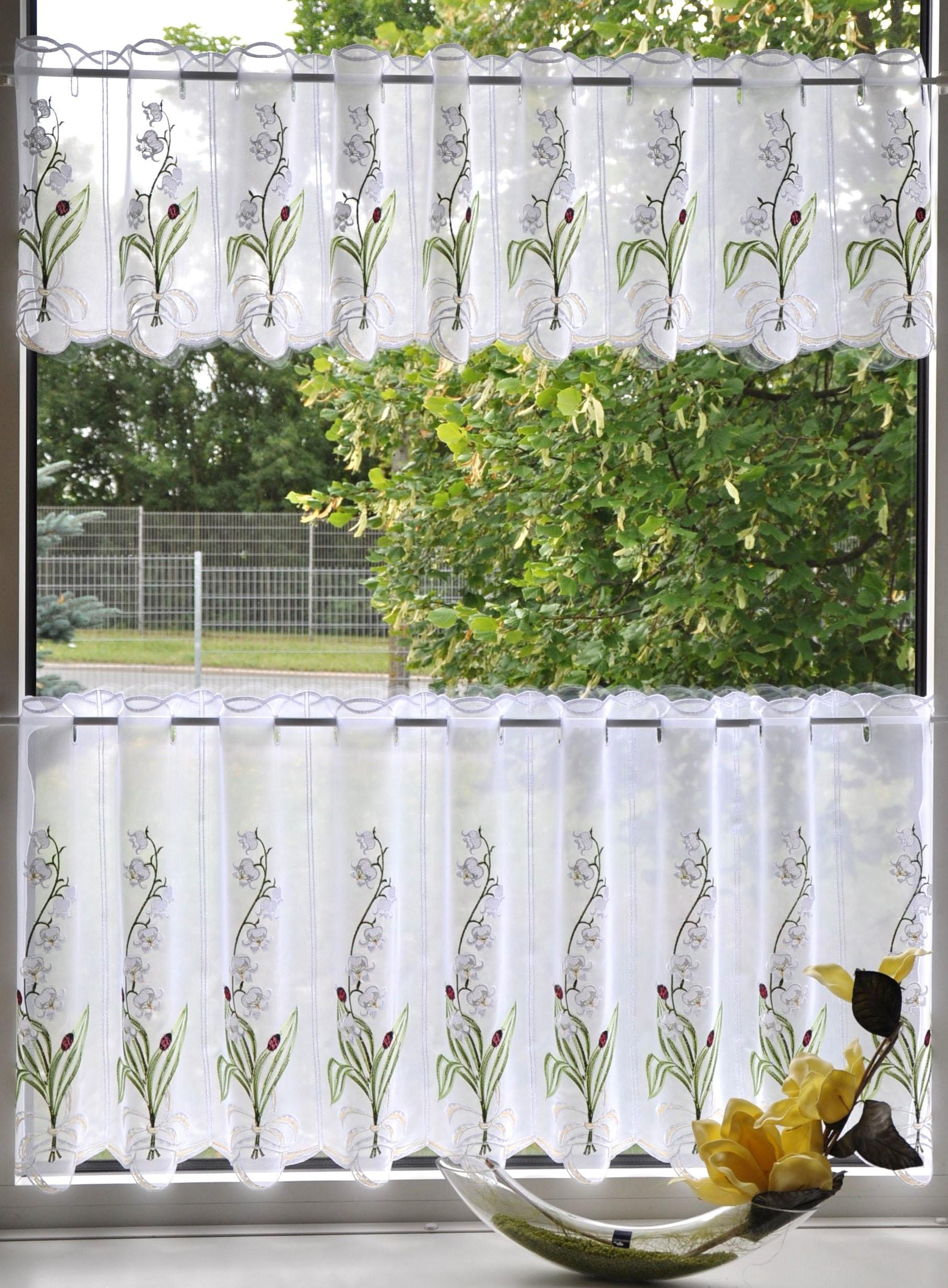 Stickereien Plauen Rideau à vitres »Maiglöckchen« Passage tige 1 cuis tlg.