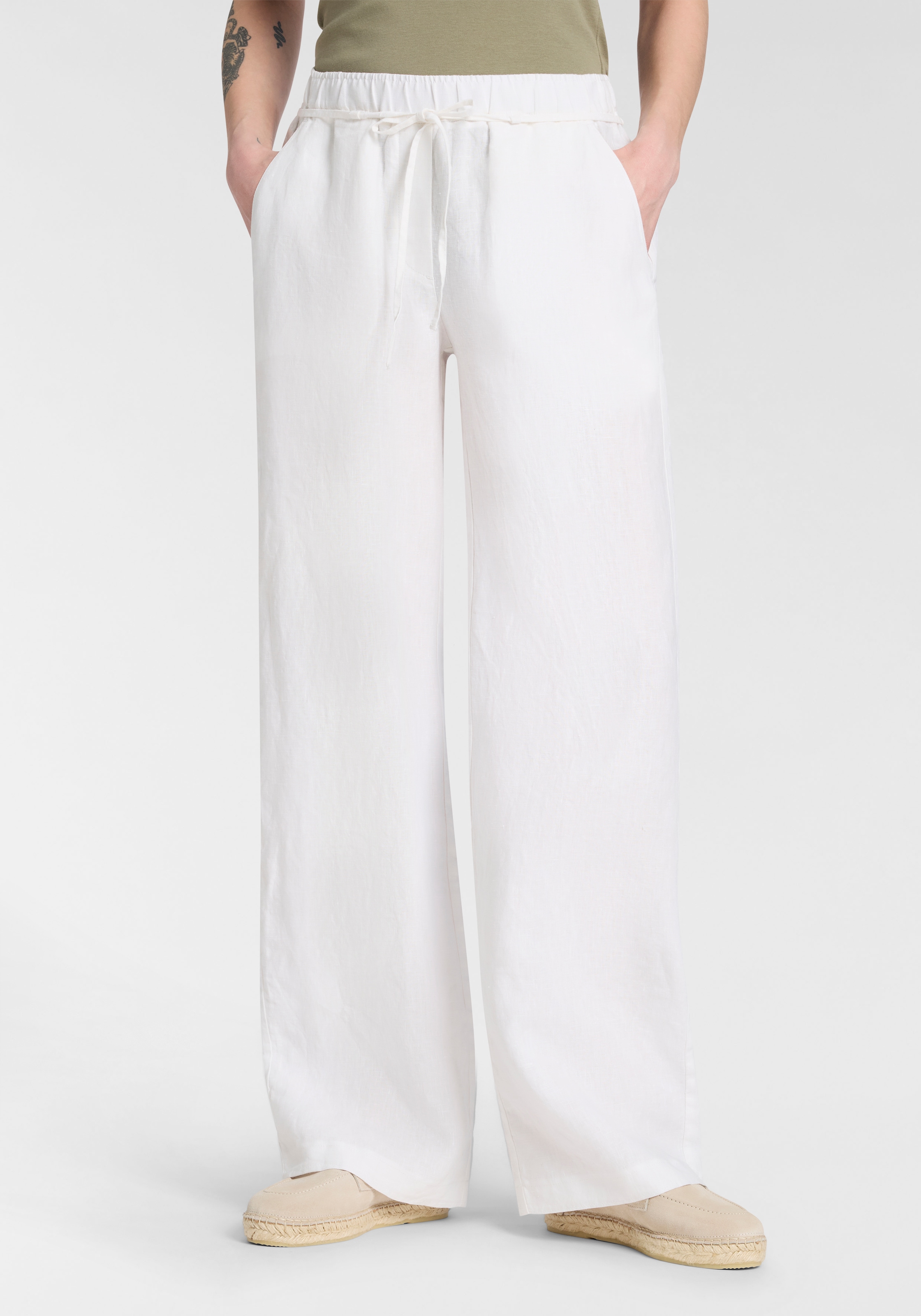 MAC Pantalon en lin »CHIARA BELT«  pantalon d'été coupe large, jambe droite et ample