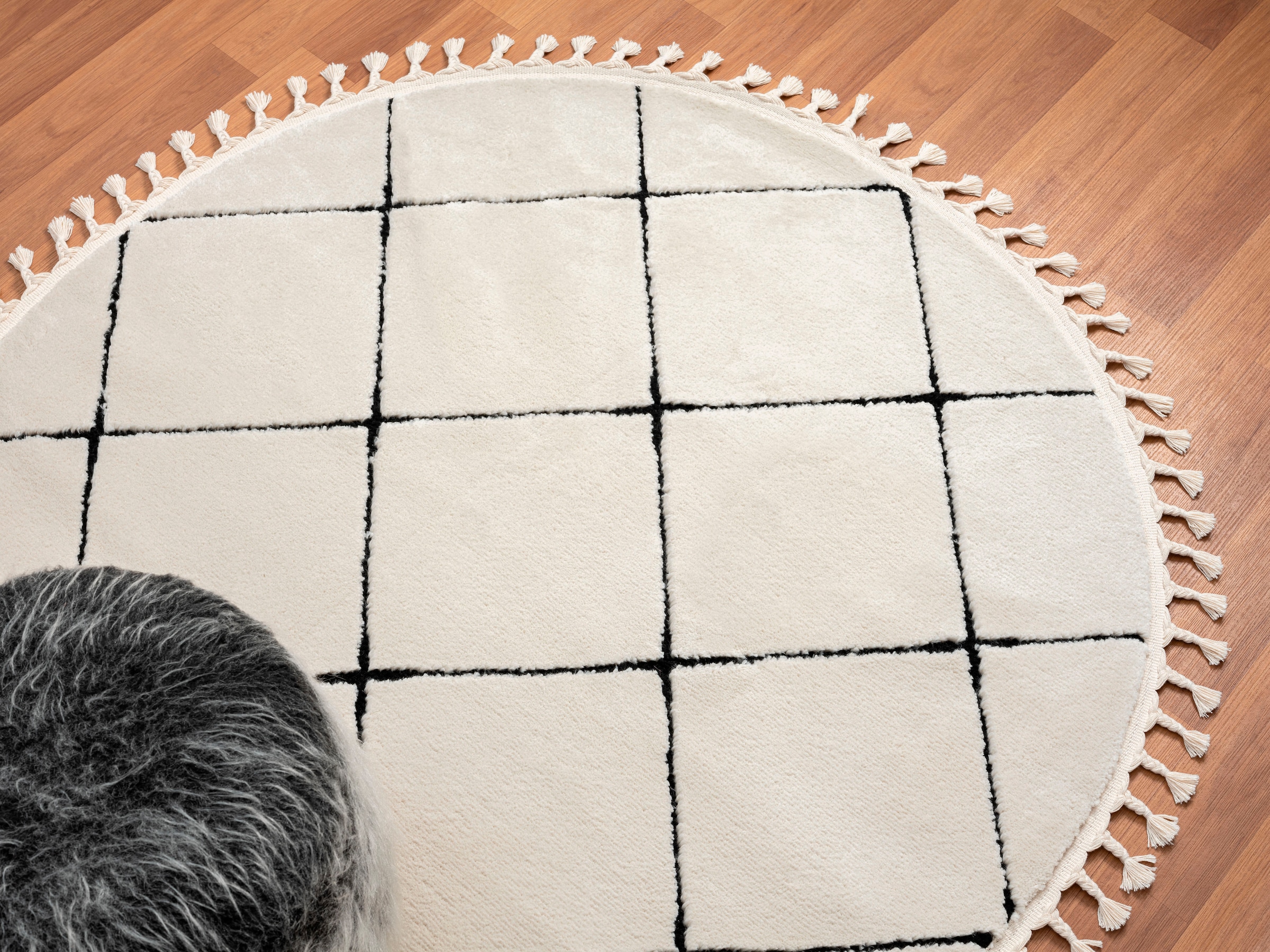 Myflair Möbel & Accessoires Hochflor-Teppich »Moroccan Square«, rund, 24 mm Höhe, modern, marokkanisches Design, Rauten Muster, weich, mit Fransen