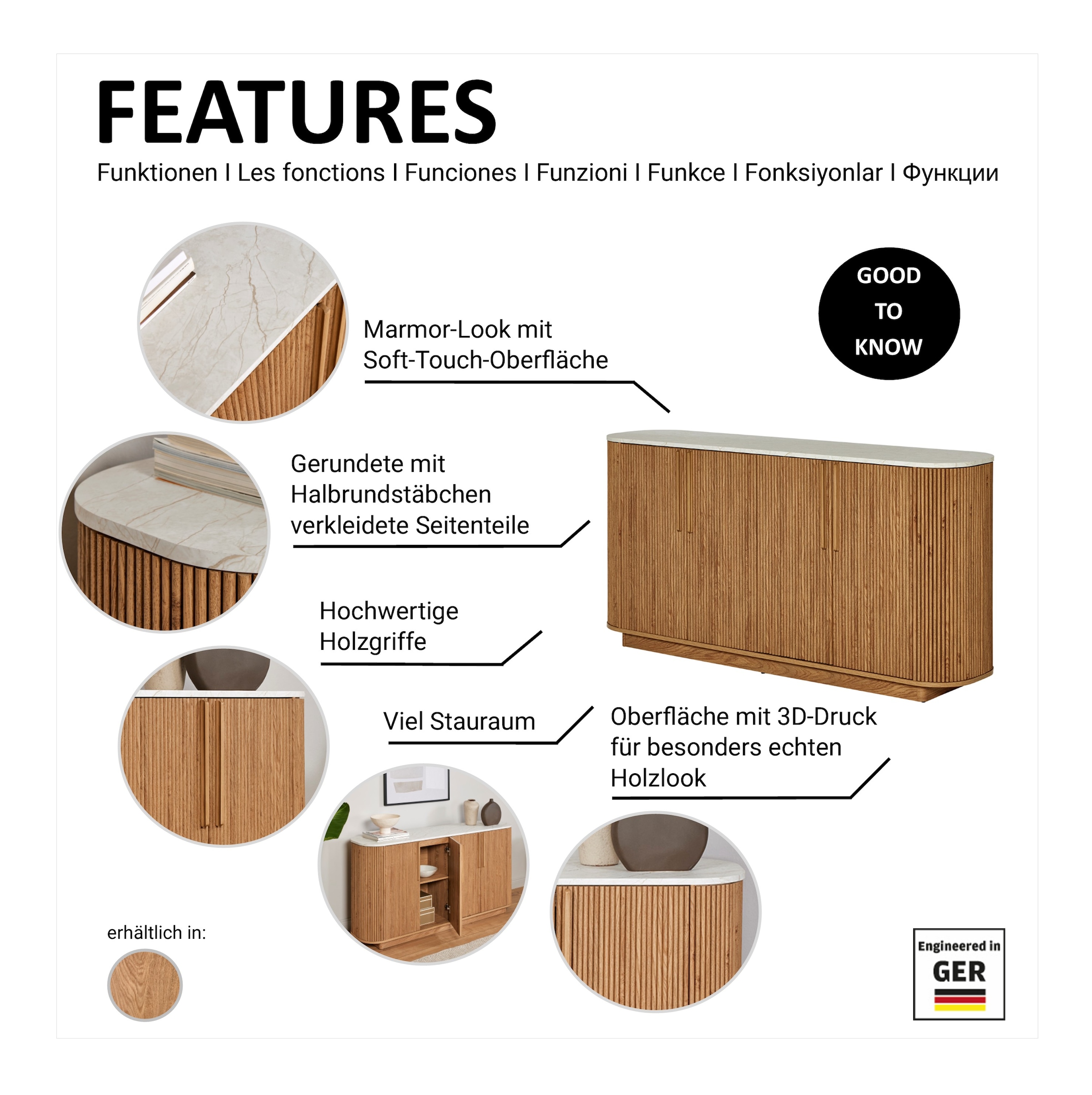 Jahnke Buffet »STRING SB 160« 1 cuis tlg. Buffet bas, 4 portes, aspect marbre, largeur 159,5 cm
