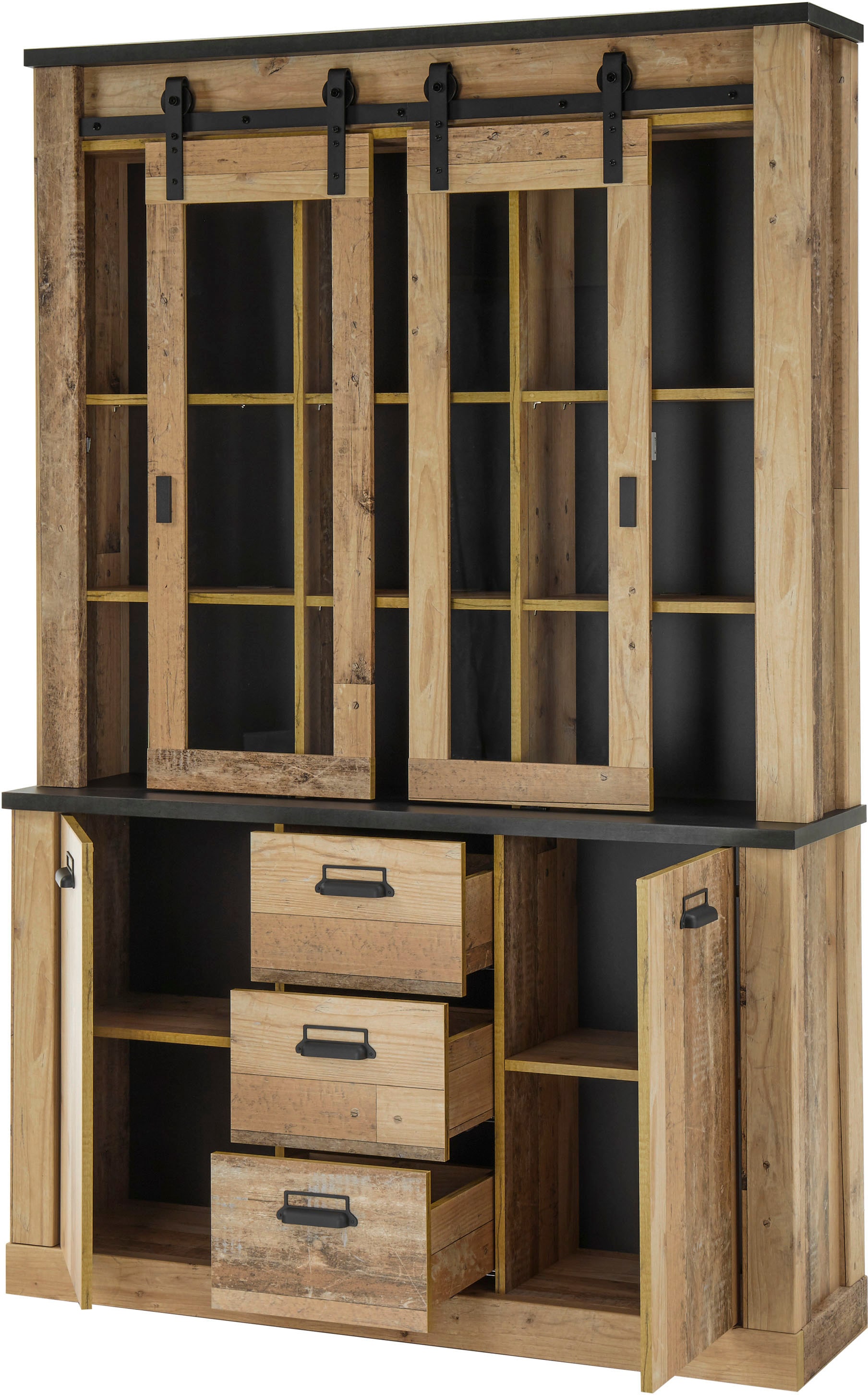 Home affaire Buffet »SHERWOOD«, Holz Dekor, mit Scheunentorbeschlag und Apothekergriffen, Breite 133cm