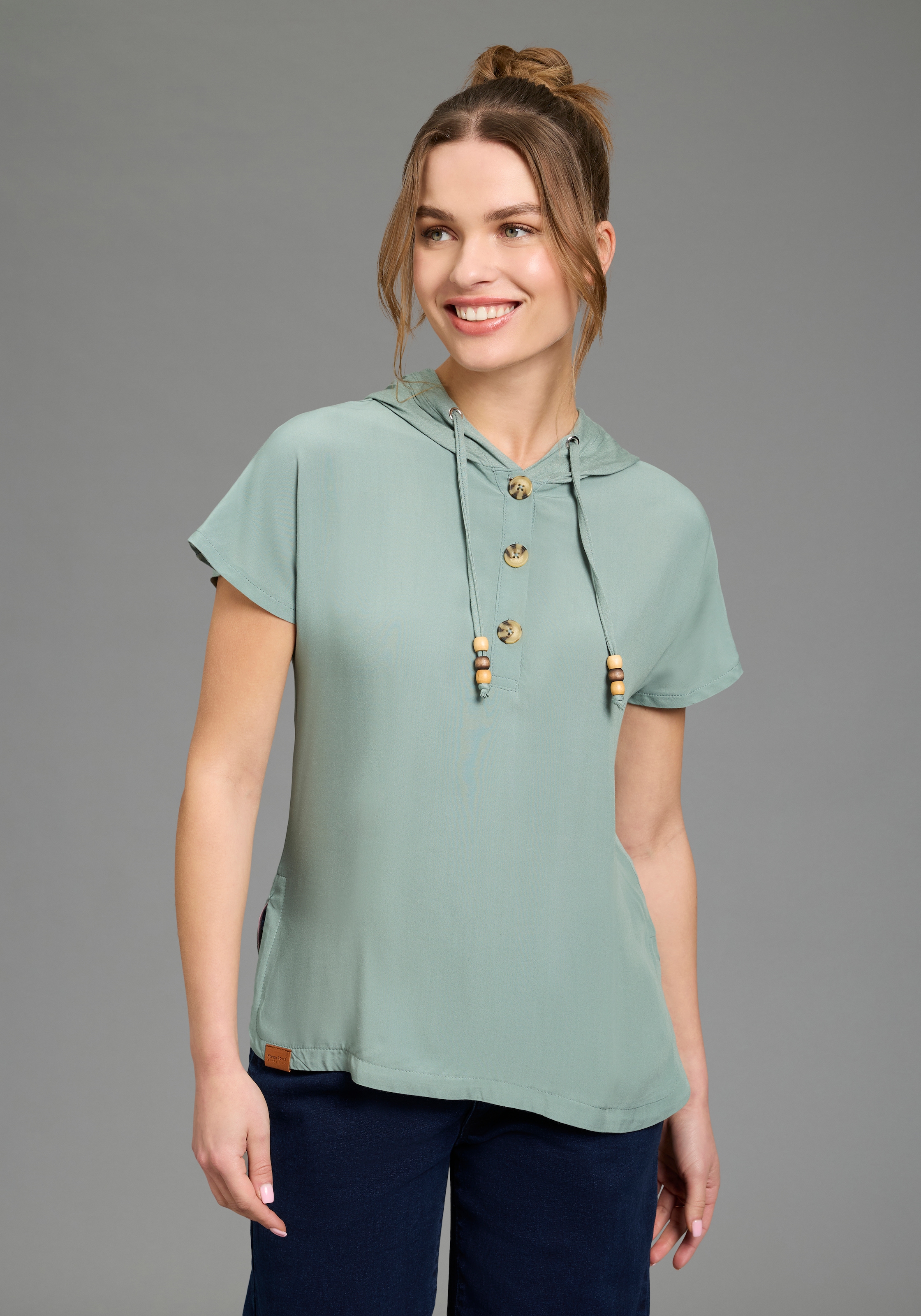 KangaROOS Chemisier à chemise figurumspielendes Blusentop, mit angeschnittenen Ärmeln