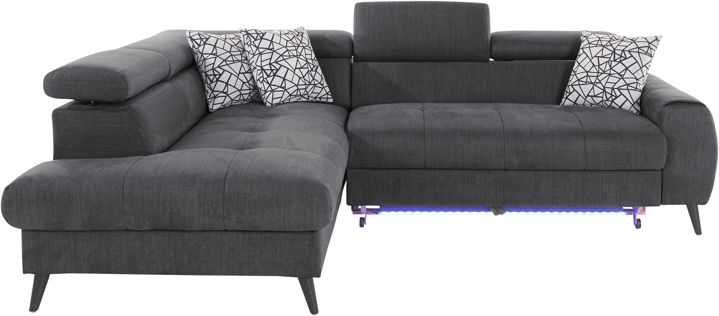 COTTA Ecksofa »Mia L-Form mit 3 Zierkissen«, wahlweise mit Bettfunktion, Bettkasten, Beleuchtung & Wireless-Charger