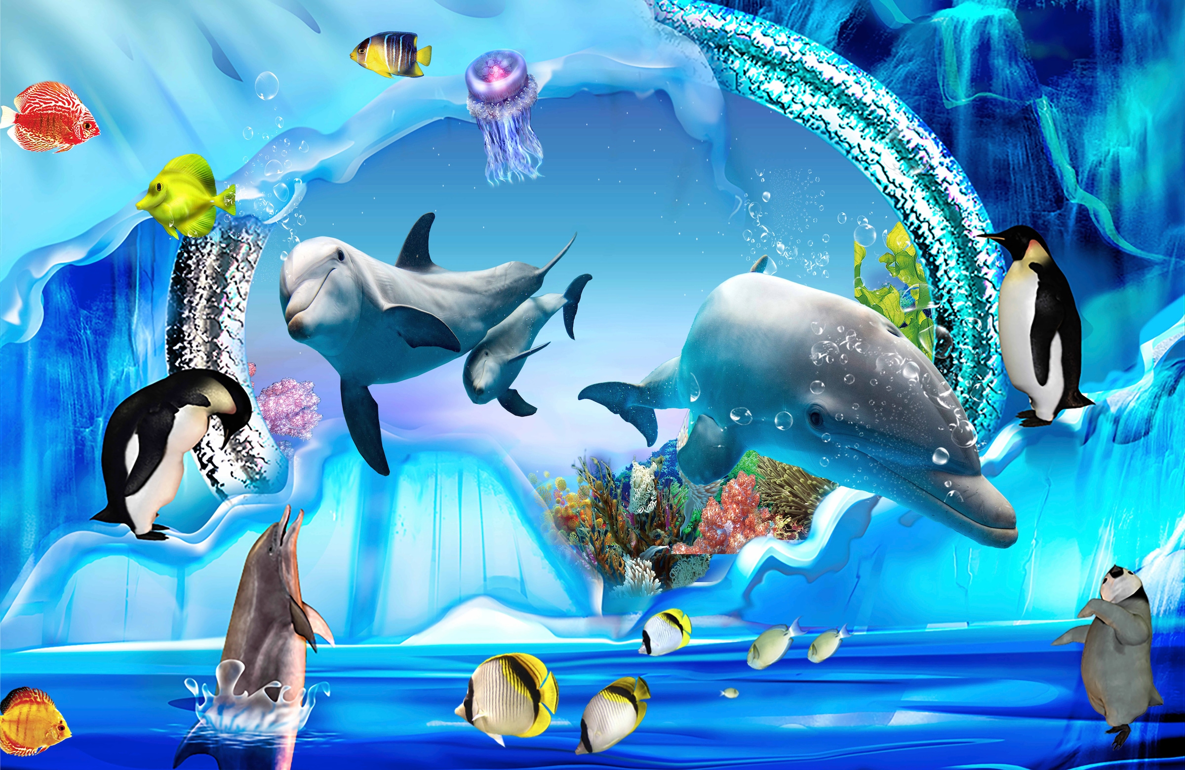 Image of Papermoon Fototapete "3D DESIGN Delfine im Meer"