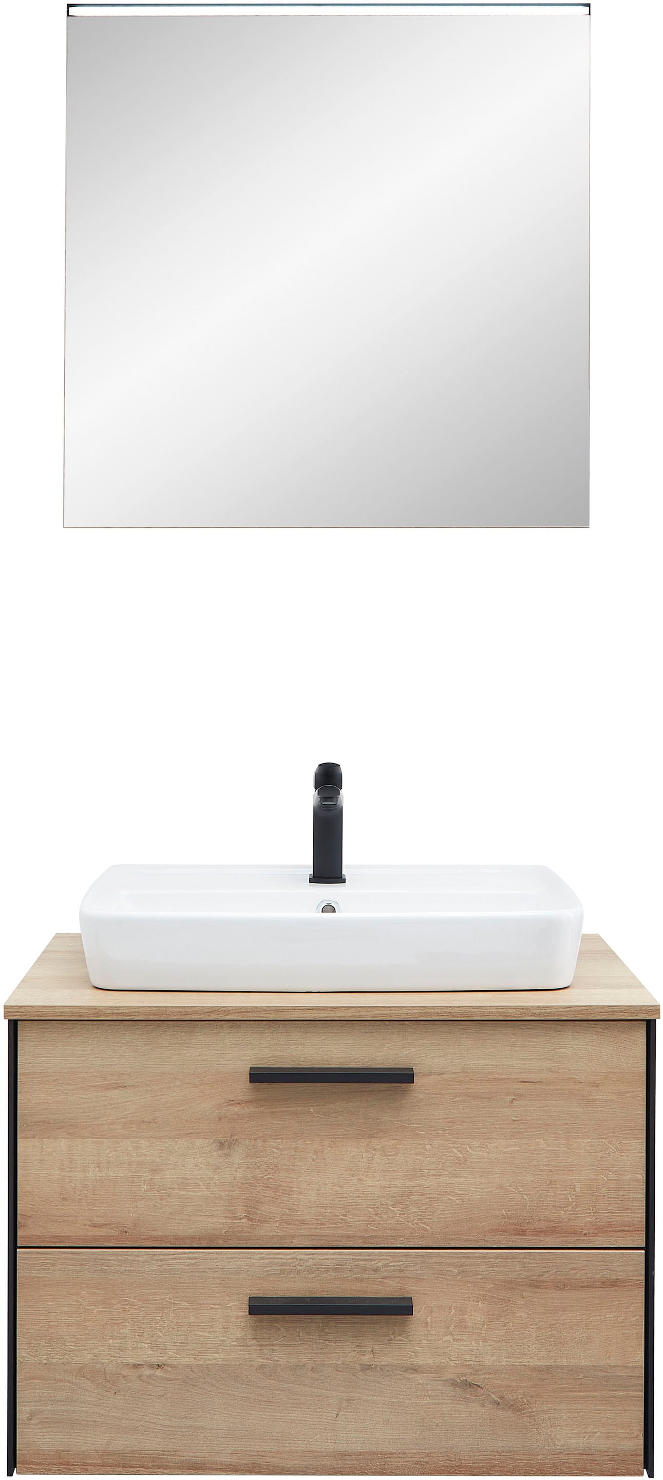 Image of Saphir Badmöbel-Set "Quickset 395 2-teilig, Keramik-Aufsatzbecken mit LED-Spiegel" 4 Stk. tlg.
