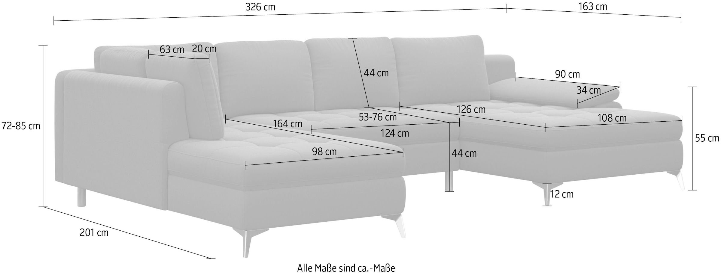 sit&more Paysage de salon »Latigo U-Form« avec méridienne, fonction couchage et coffre de lit en option