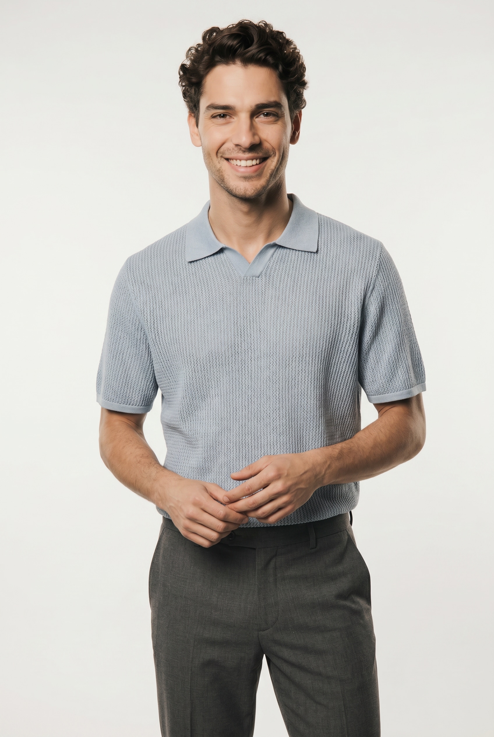 Image of Jack & Jones Polokragenpullover "JORCASSIS KNIT TWISTED SPLIT NECK POLO" mit Streifen Muster